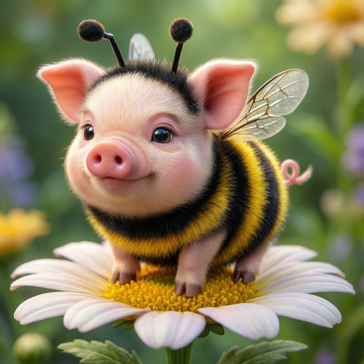 pig bee costume, bee stripes, wings, HD Desktop Wallpaper