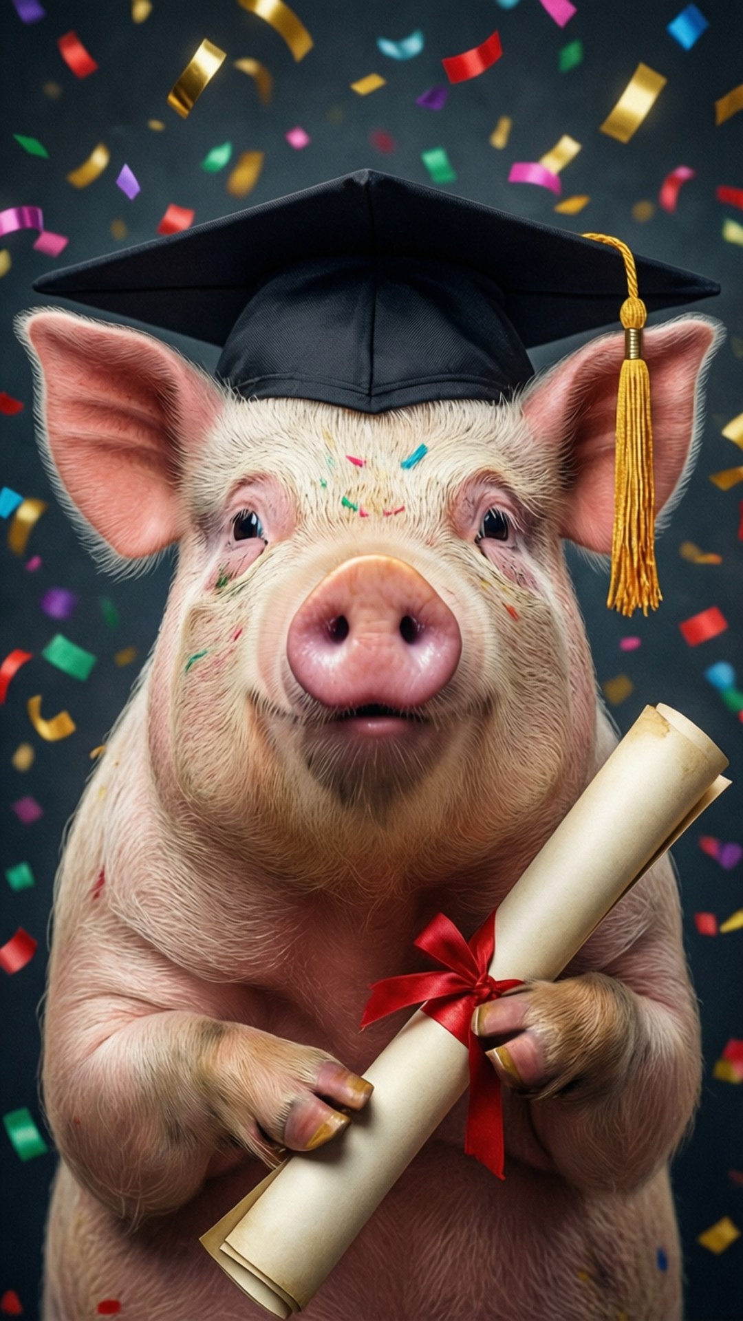 graduation pig, graduation cap, diploma, Full HD Phone Wallpaper