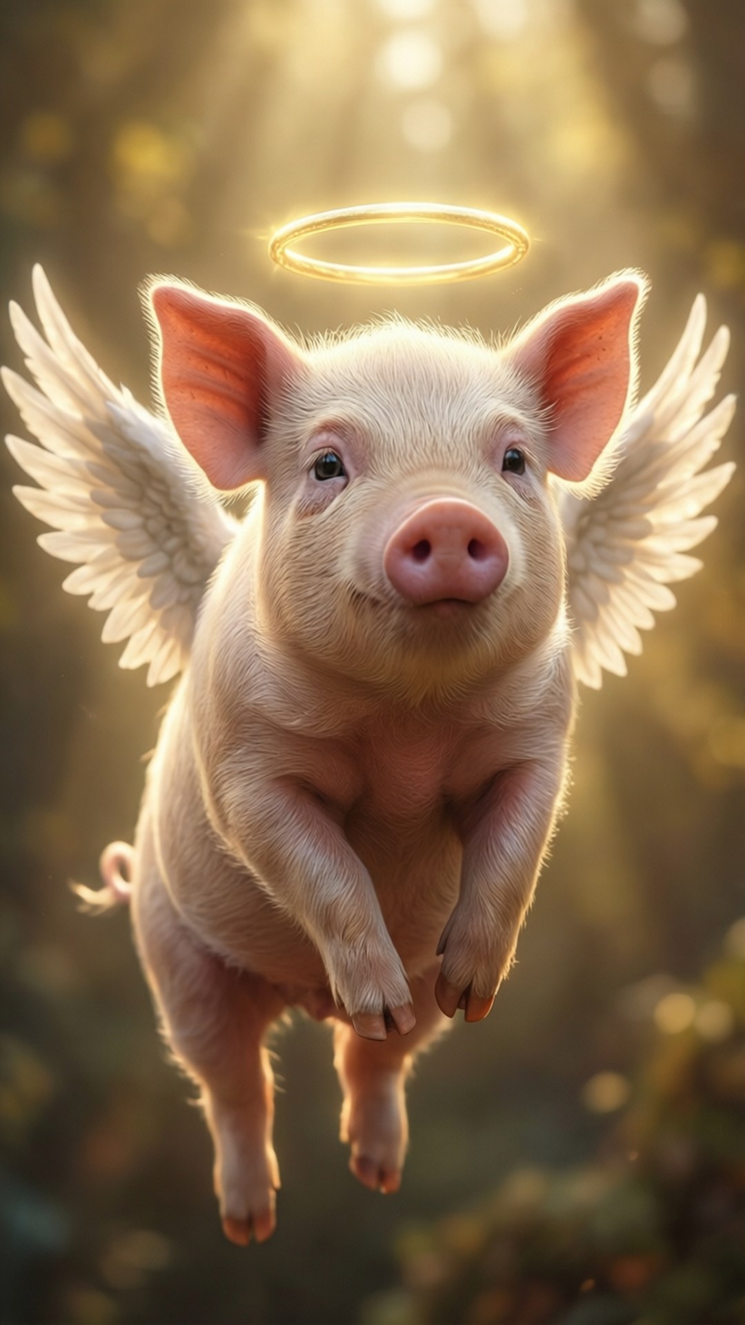 angel pig, fluffy pink piglet, angel wings, Full HD Phone Wallpaper