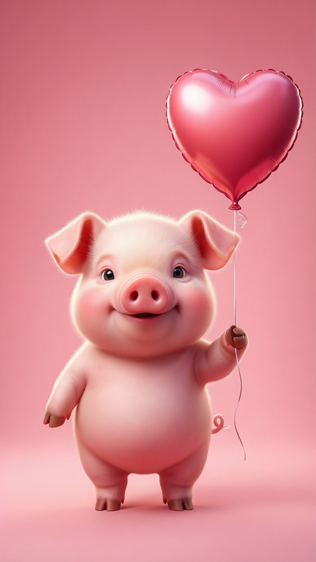 piglet, heart-shaped balloon, shiny, Full HD Phone Wallpaper