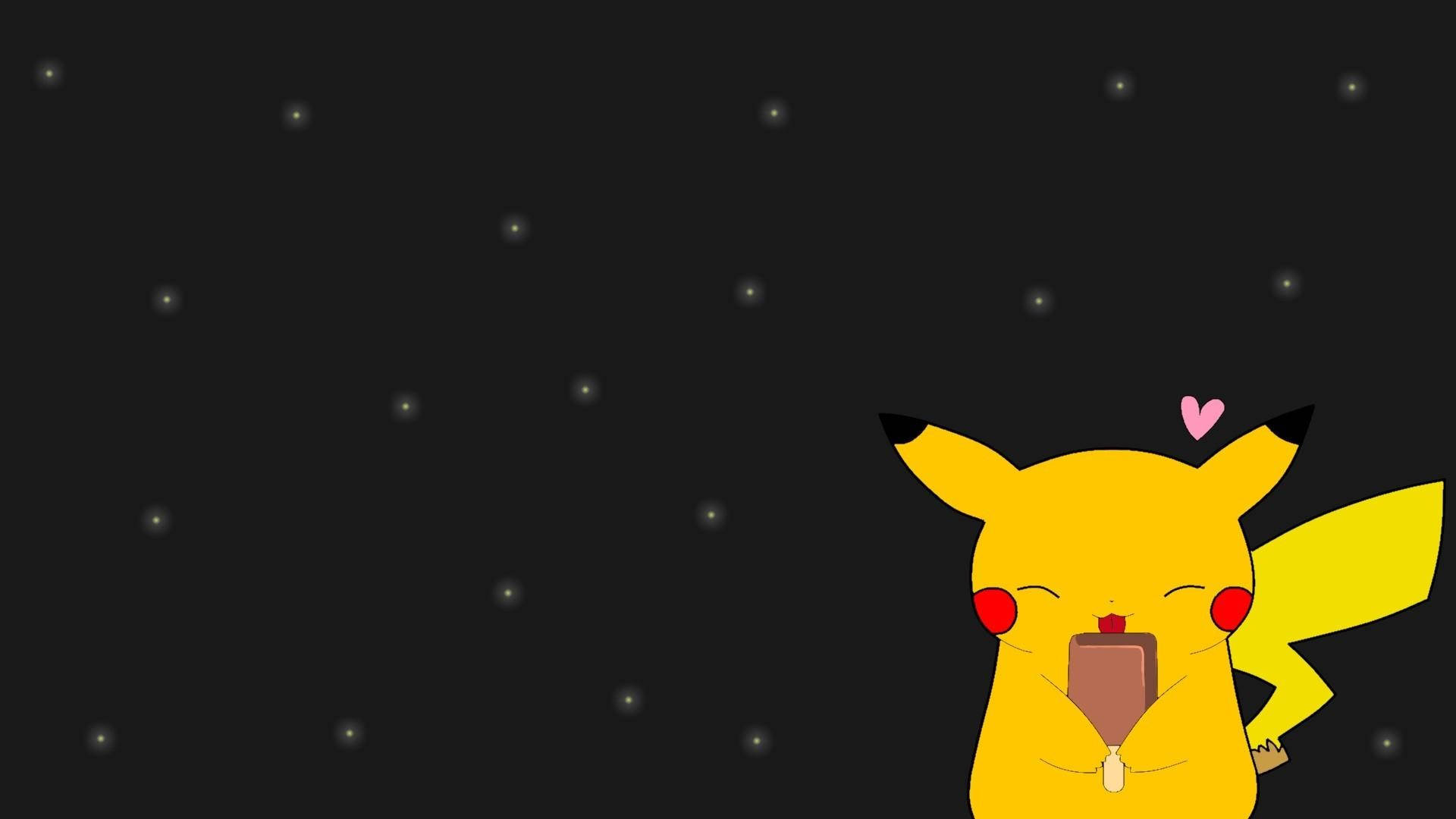 Cute Pikachu, chocolate bar, starry night sky, Full HD Desktop Wallpaper