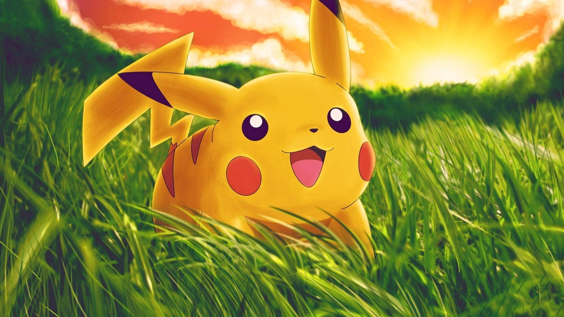 Cute Pikachu, yellow Pikachu, red cheeks, Full HD Desktop Wallpaper