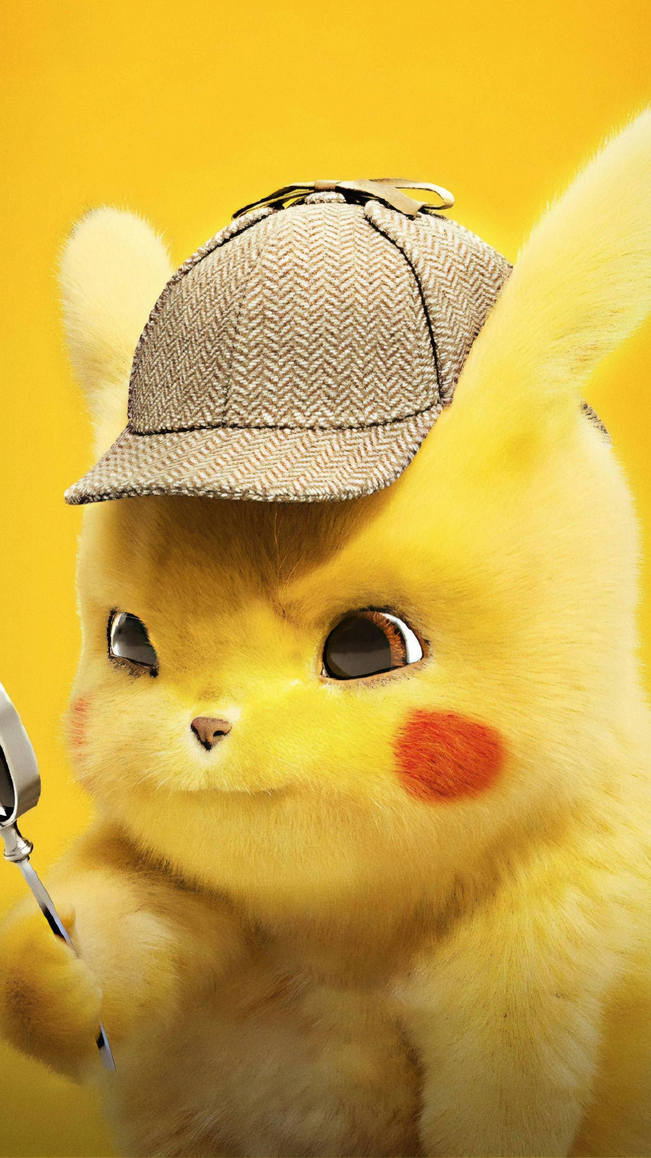 Pikachu, 3D, detective's cap, 4K Phone Wallpaper