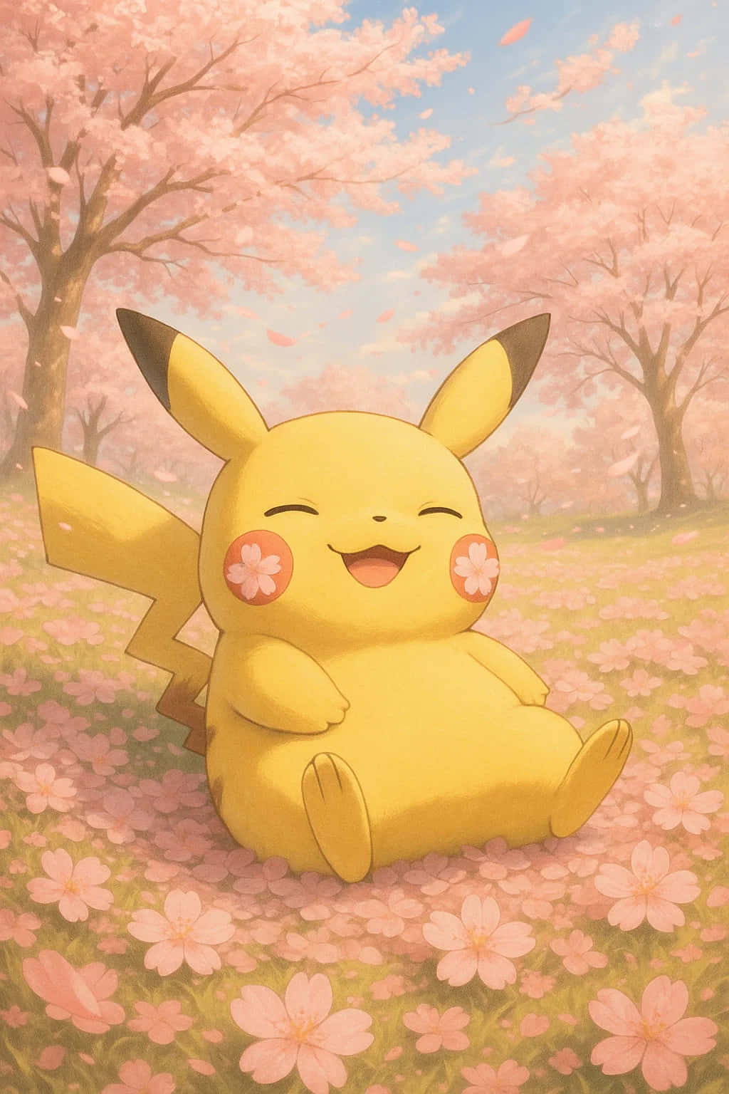 Pikachu, yellow, pink cherry blossoms, HD Phone Wallpaper