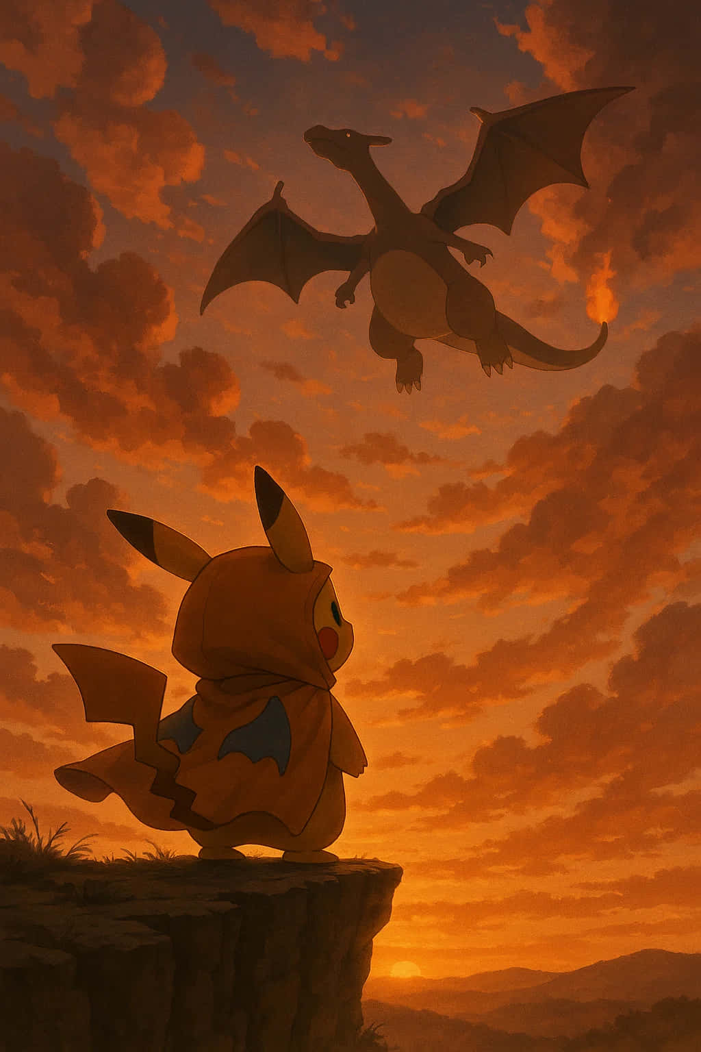 Pikachu, dragon costume, cliff, HD Phone Wallpaper