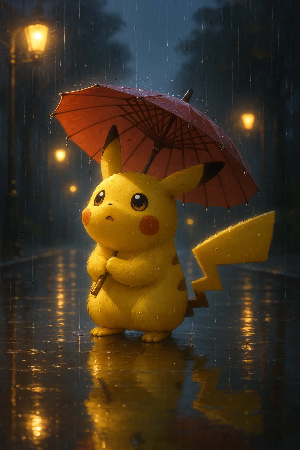 Pikachu, yellow, red umbrella, HD Phone Wallpaper