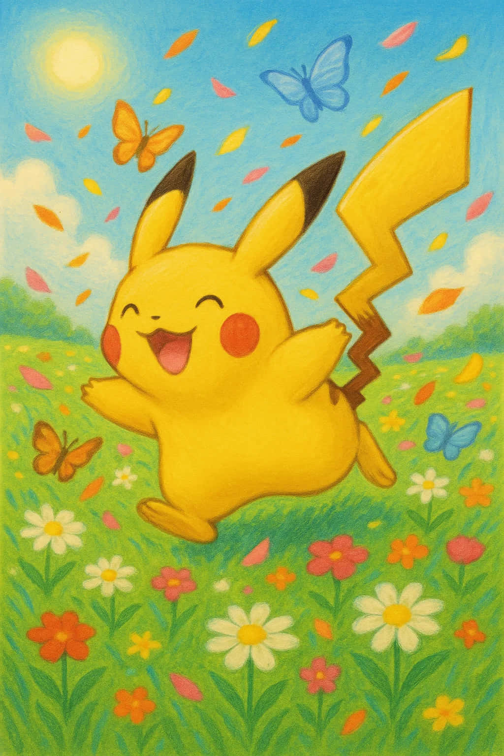 Pikachu, yellow, sunlit meadow, HD Phone Wallpaper