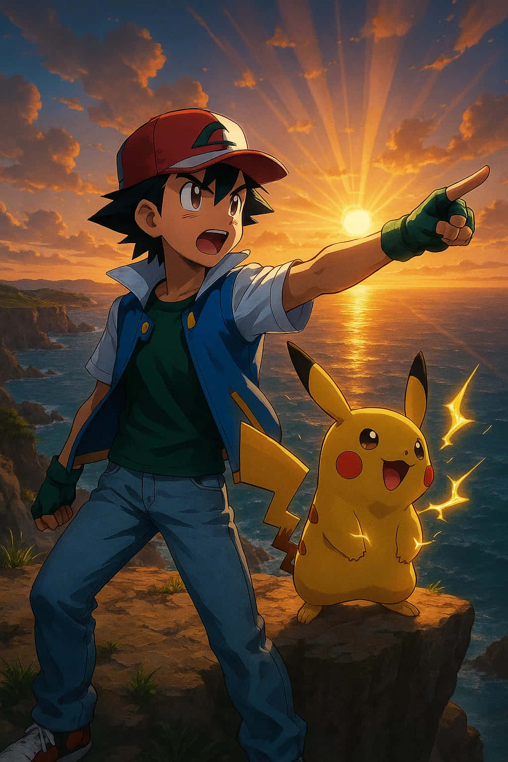 Pikachu, yellow electric mouse Pokémon, cliff, HD Phone Wallpaper