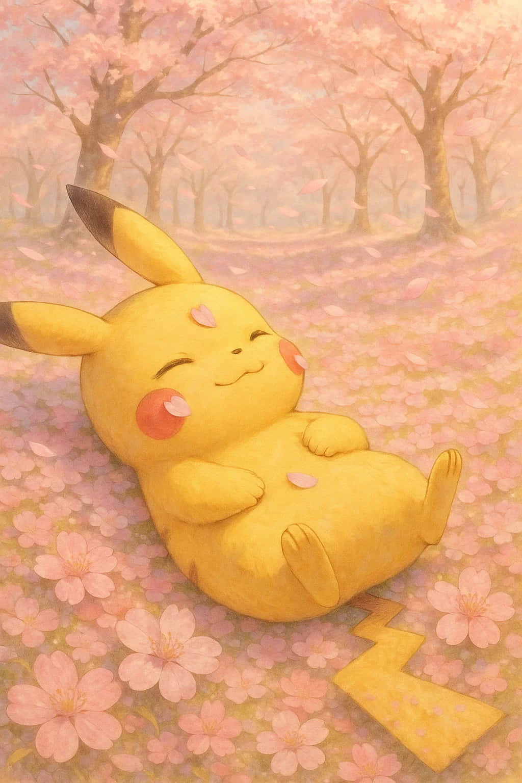 Pikachu, yellow, pink cherry blossoms, HD Phone Wallpaper