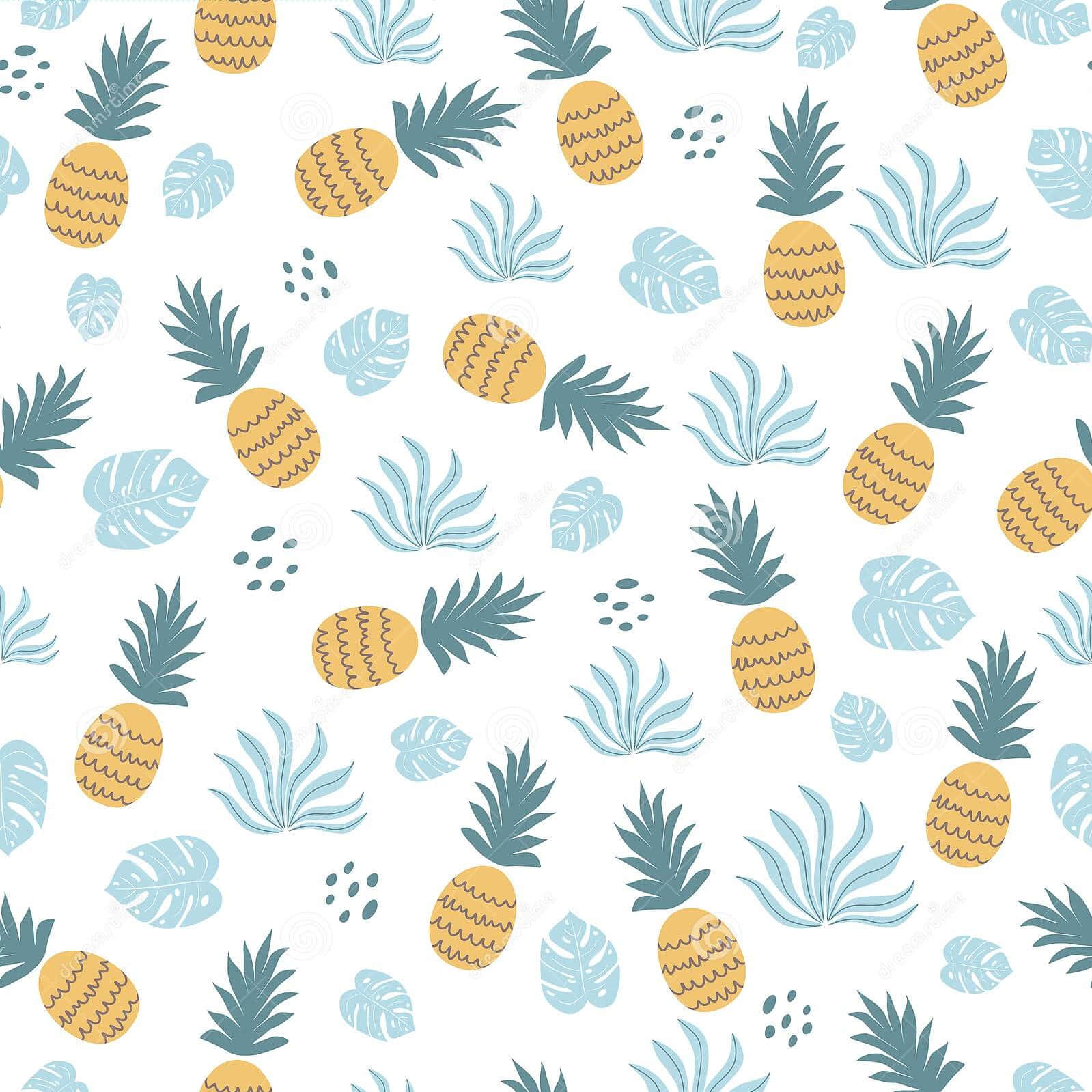 Cute Pineapple, tropical leaves, teal, HD Desktop Wallpaper