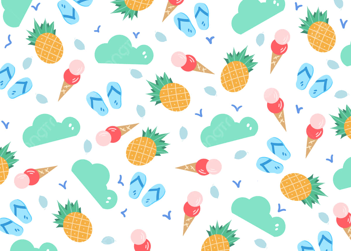 summer design cute pineapple, pineapples, ice cream cones, SD Desktop Wallpaper