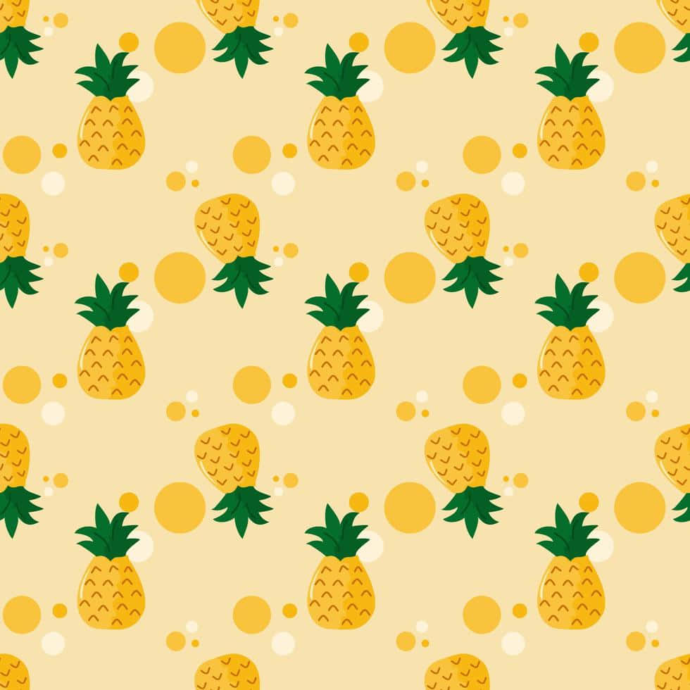 cute golden pineapple design, cartoon pineapples, green crowns, SD Desktop Wallpaper