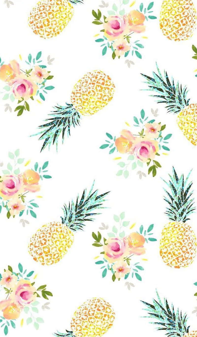 Cute Pineapple, tropical flowers, yellow pineapples, HD Phone Wallpaper