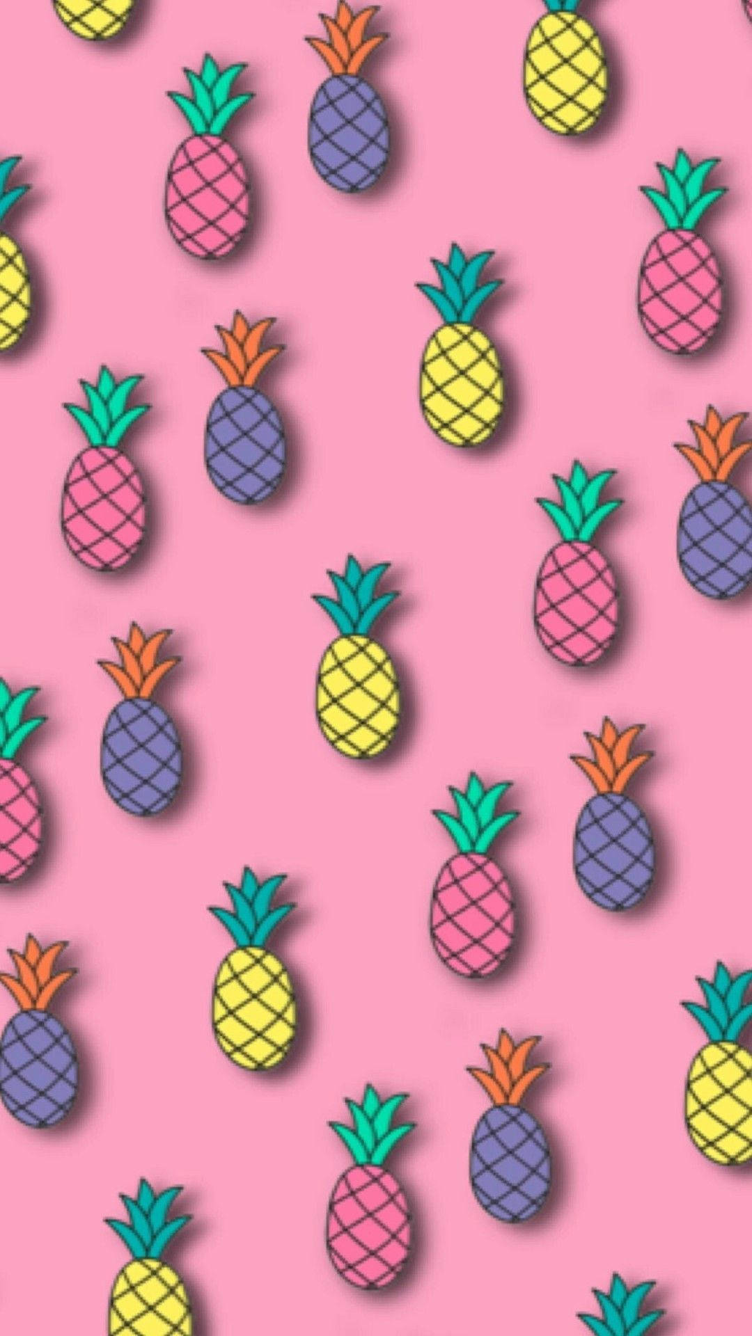 pineapple iphone, pink background, cartoon pineapples, Full HD Phone Wallpaper