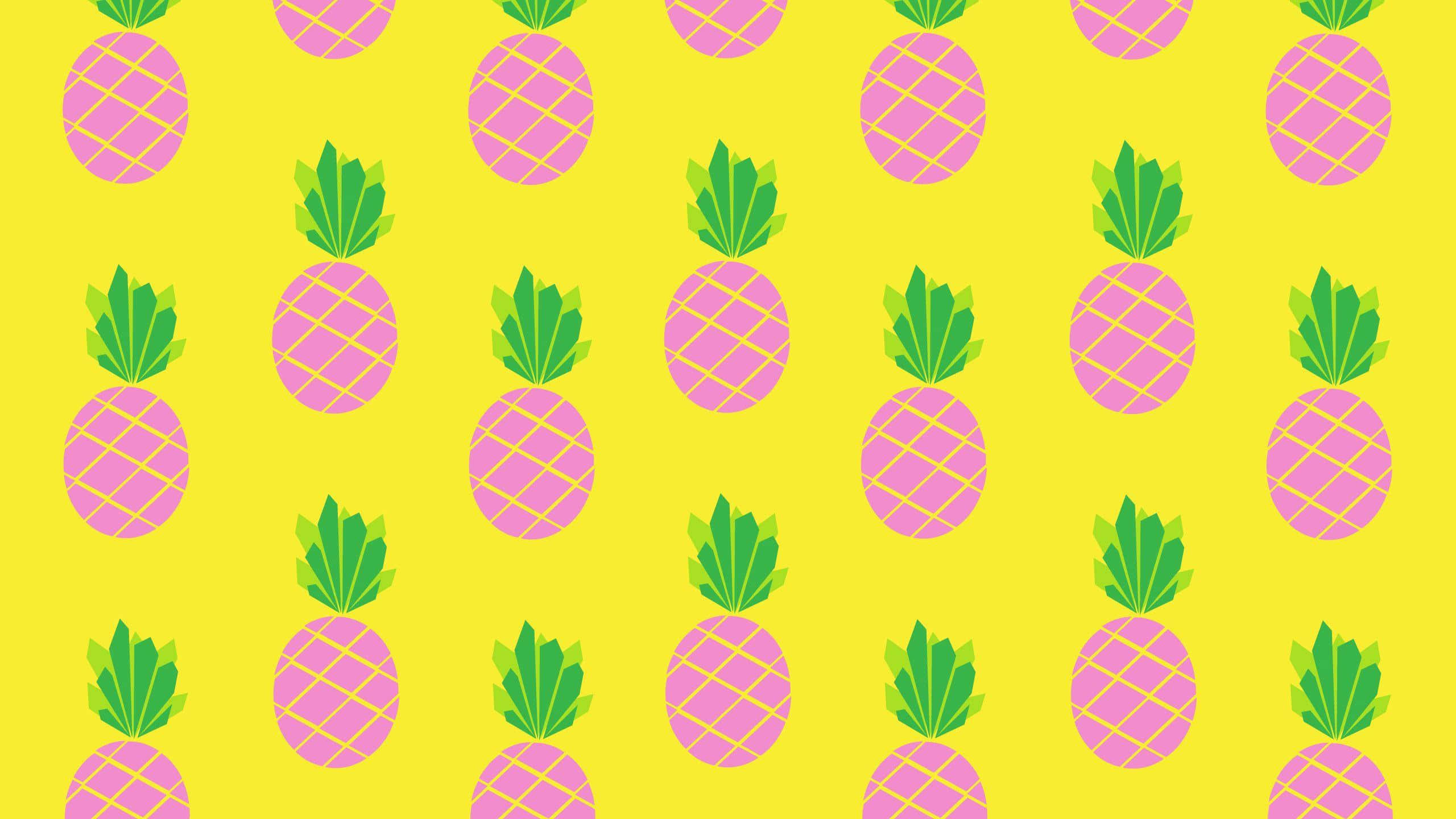 pineapple desktop, yellow background, vibrant pink pineapples, 2K Desktop Wallpaper