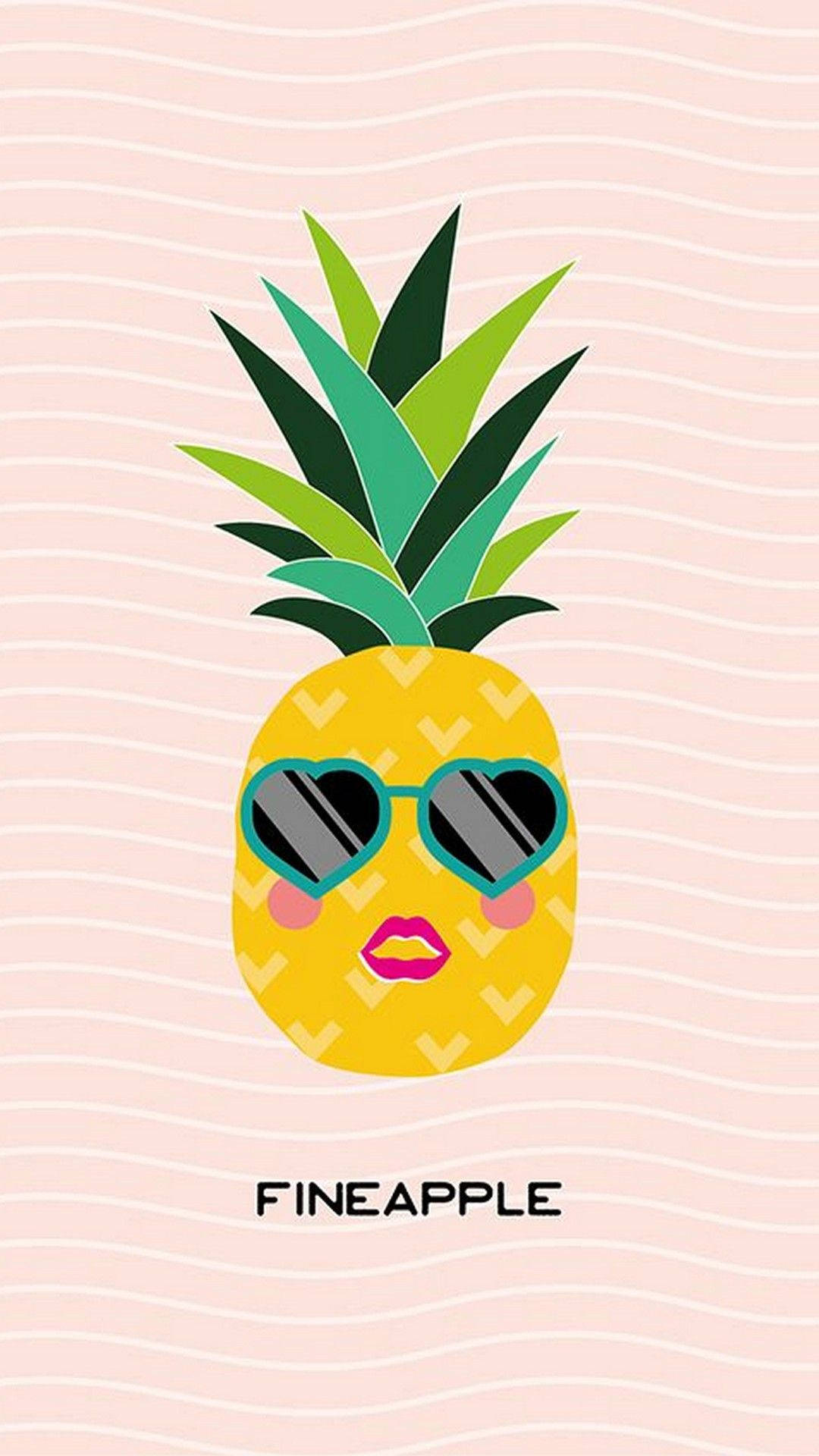 lovely fineapple pineapple, heart-shaped sunglasses, pink lips, Full HD Phone Wallpaper