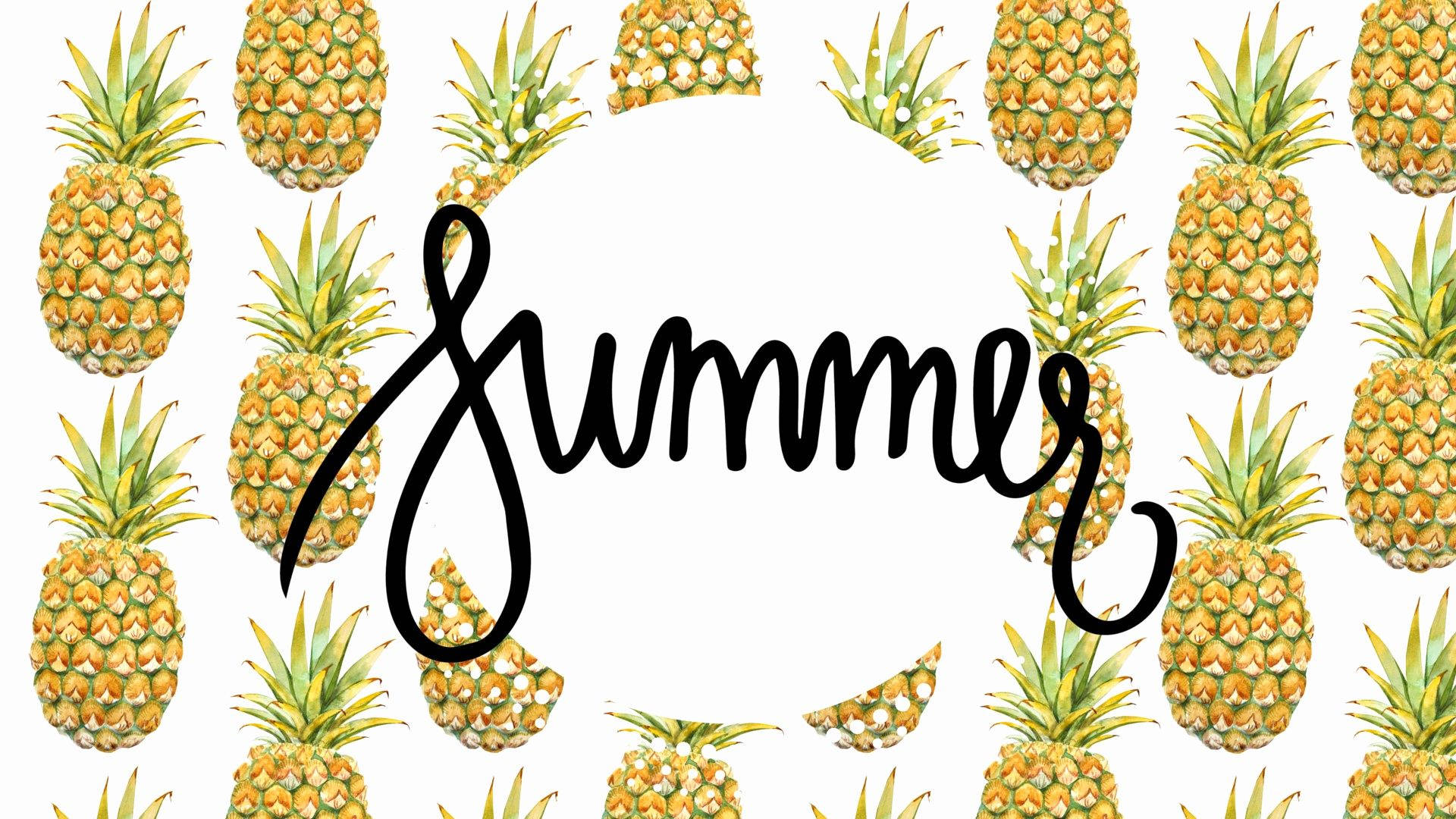 pineapple, summer, watercolor, Full HD Desktop Wallpaper
