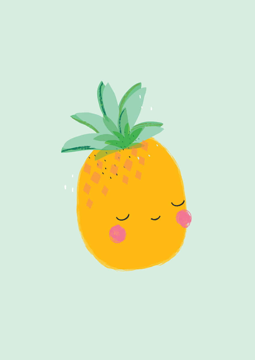 cute fruit pineapple, closed eyes, rosy cheeks, SD Phone Wallpaper