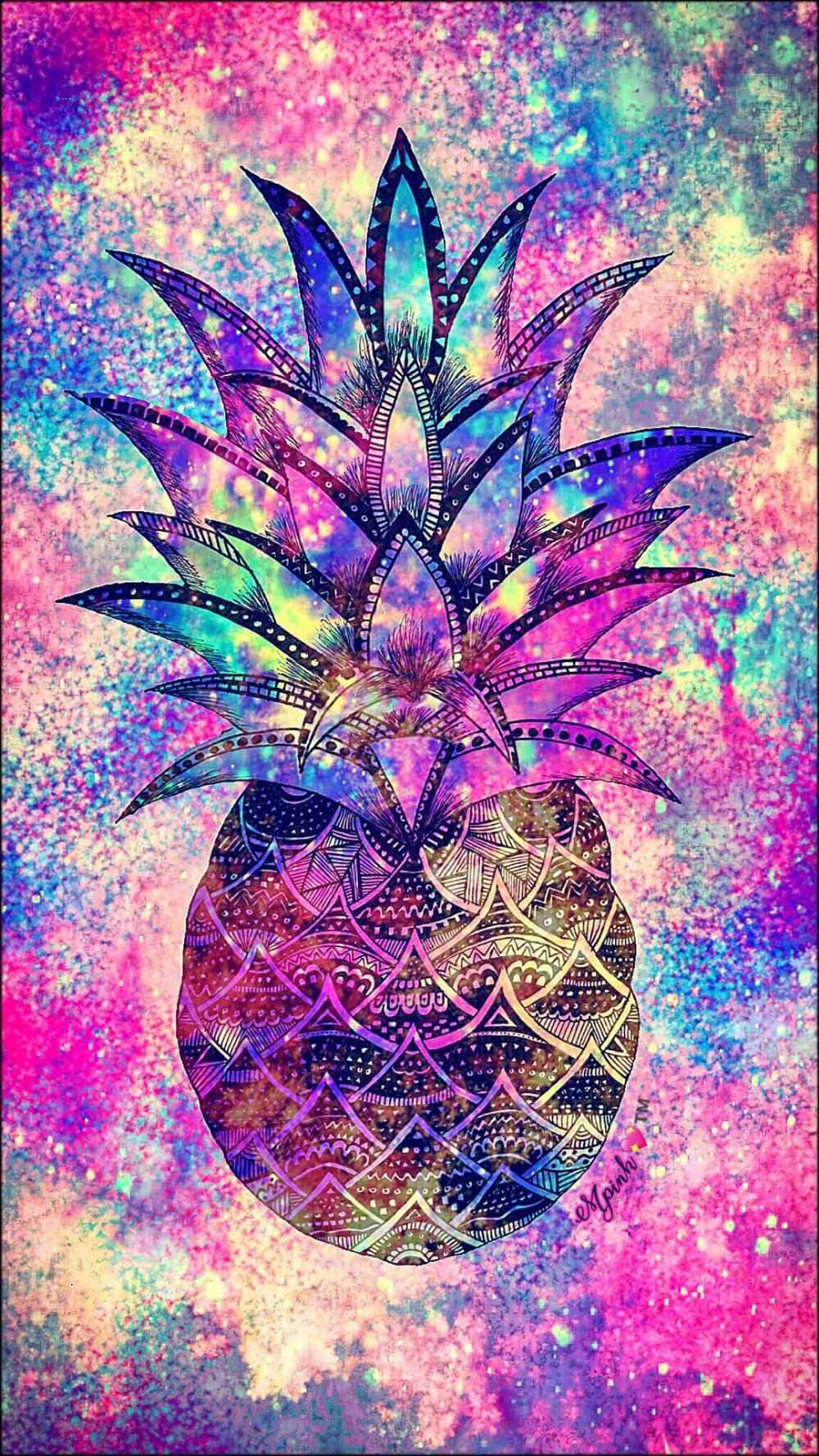 colorful glitter pineapple, psychedelic pineapple, mandala patterns, HD Phone Wallpaper