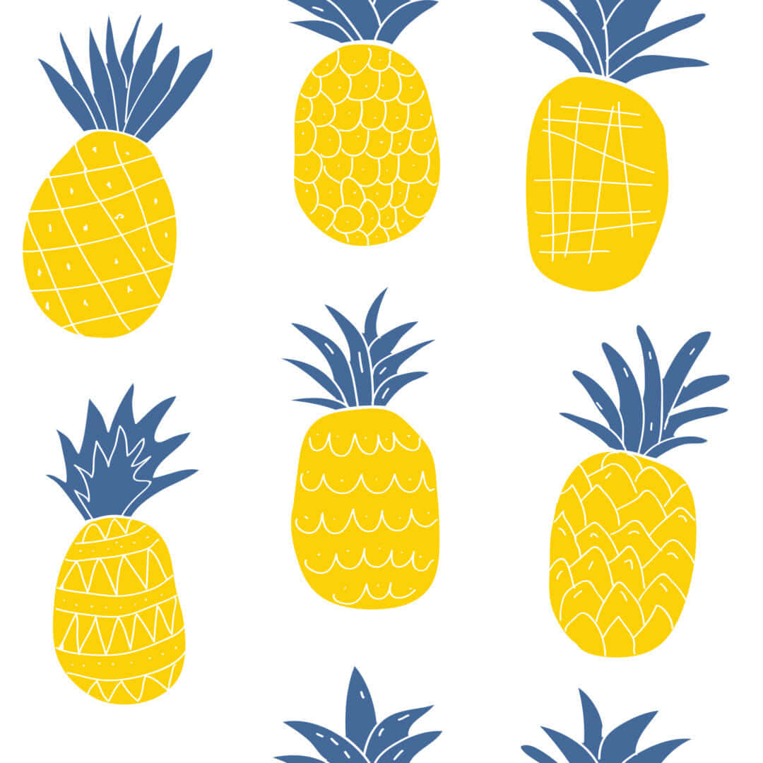 Cute Nutritious Pineapple Fruit, vibrant yellow, blue crowns, SD Desktop Wallpaper
