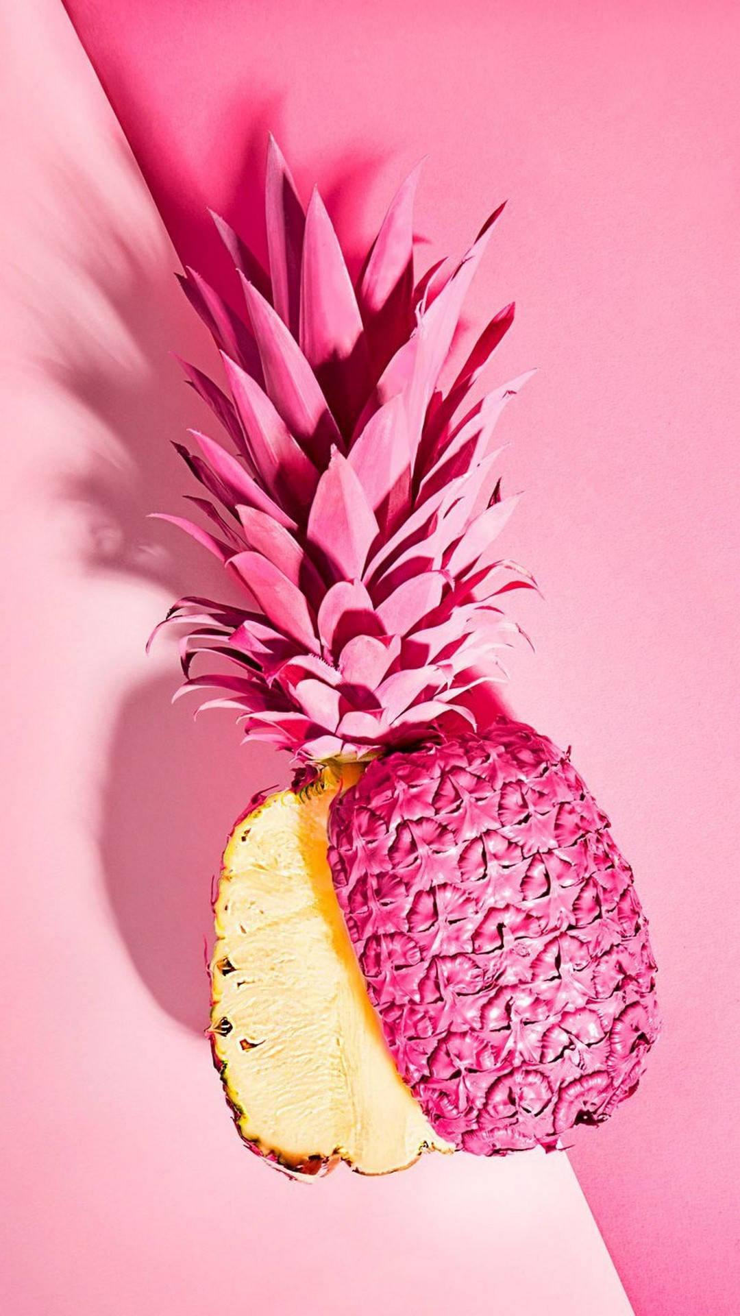 pink pineapple, sliced half, juicy yellow flesh, Full HD Phone Wallpaper