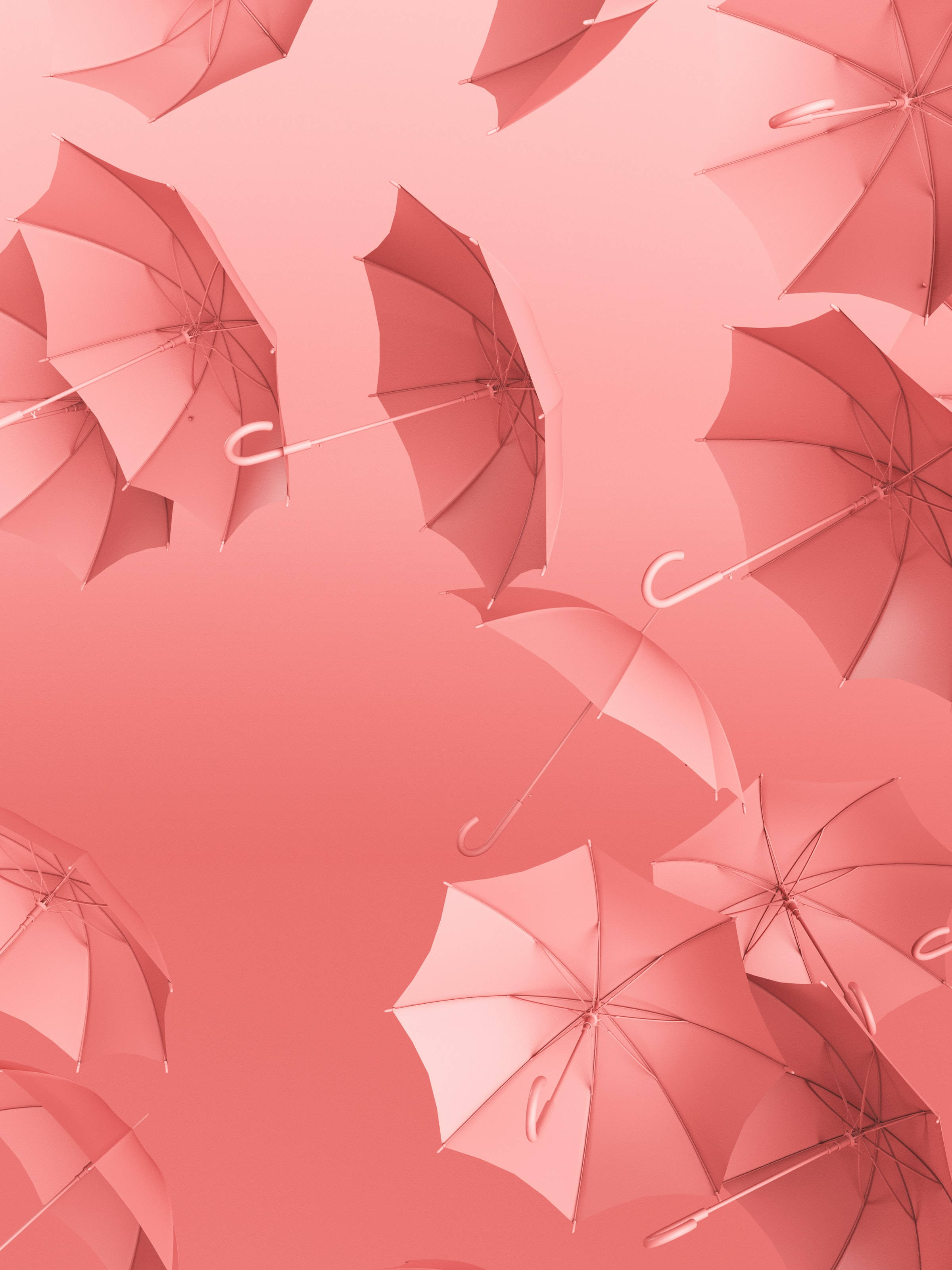 Cute Pink Aesthetic, pink umbrellas, soft coral background, 2K Phone Wallpaper