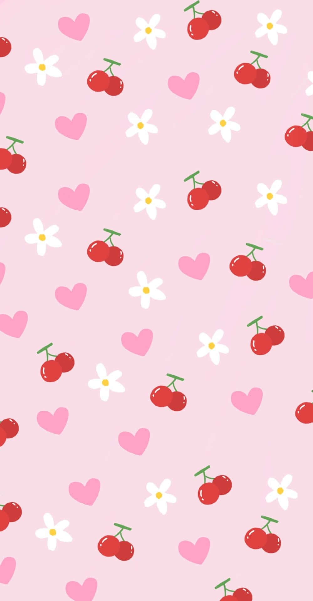pastel pink, red cherries, white daisies, Full HD Phone Wallpaper