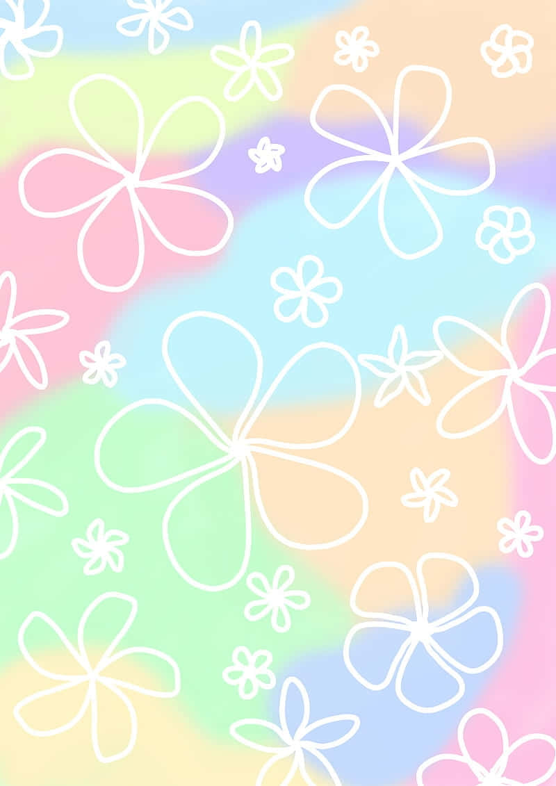 pastel floral background, white outlined flowers, soft pastel gradient, SD Phone Wallpaper
