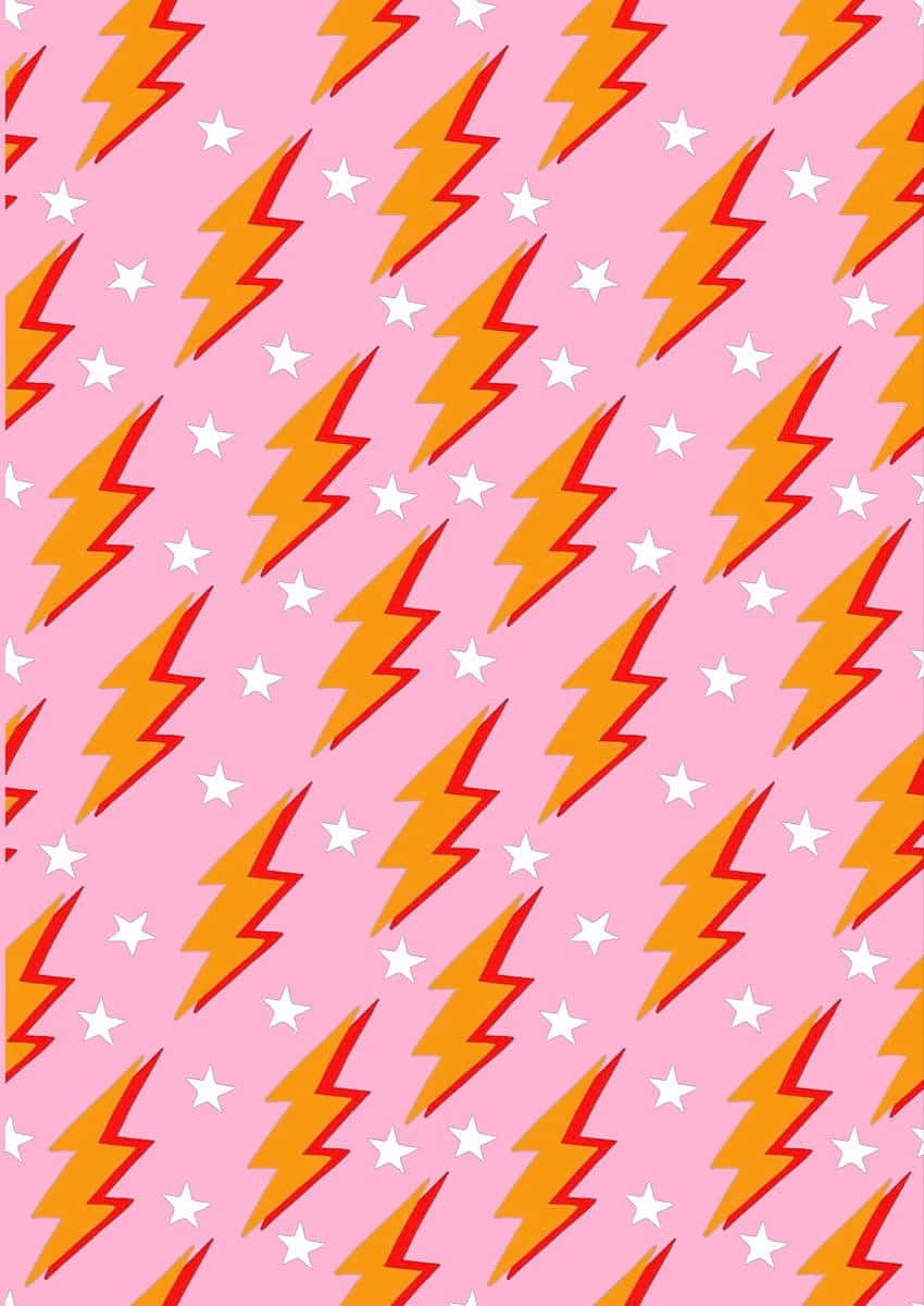 pink orange lightning star pattern, bold orange lightning bolts, white stars, SD Phone Wallpaper