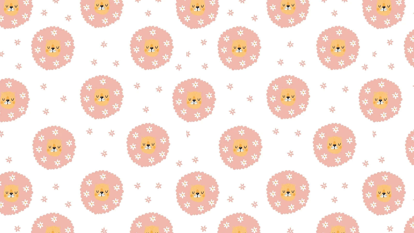 cute pink lions, white star accents, white background, HD Desktop Wallpaper