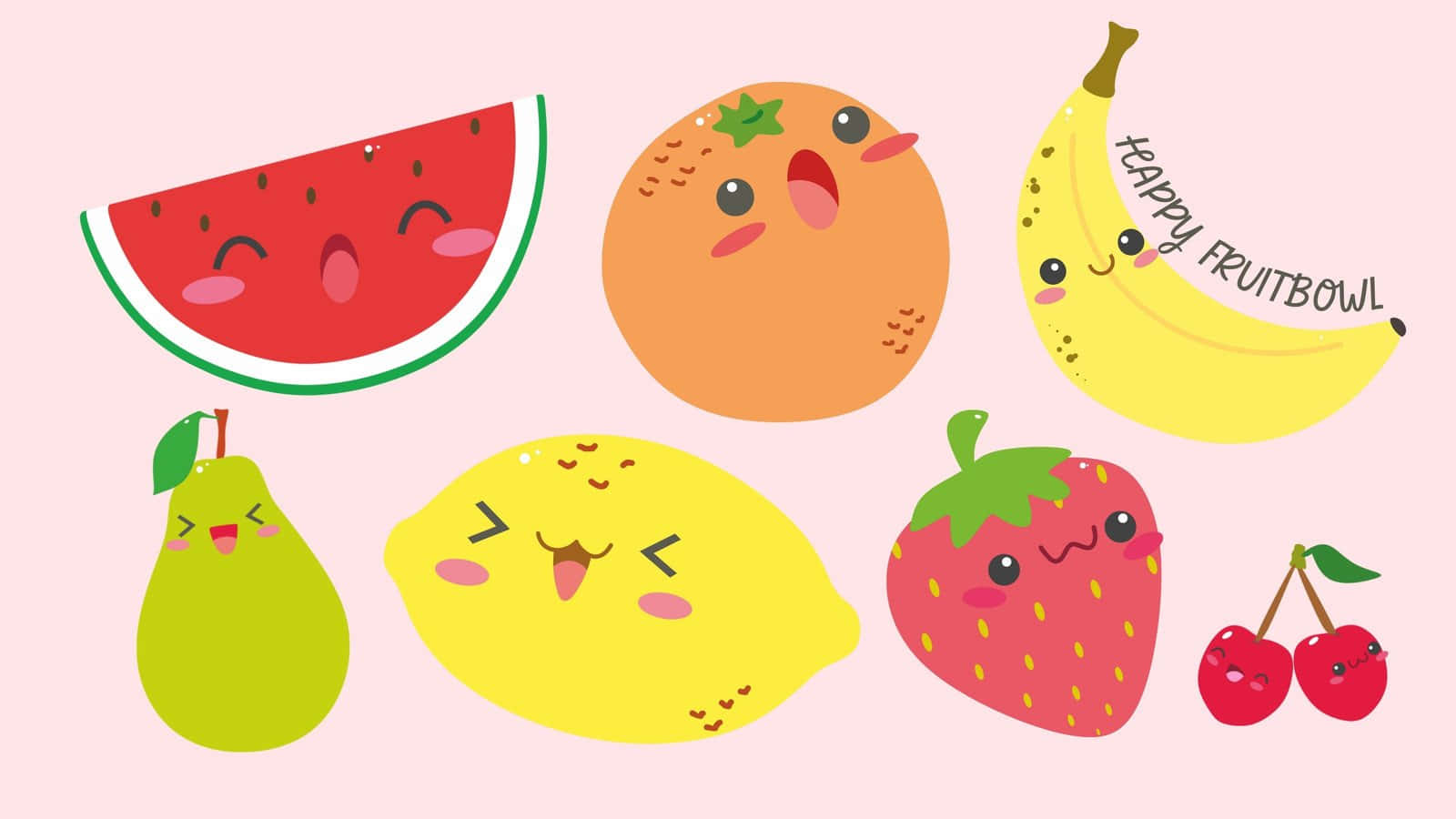 Happy Cute Fruit With Eyes, cartoon fruits with faces, smiling, HD Desktop Wallpaper