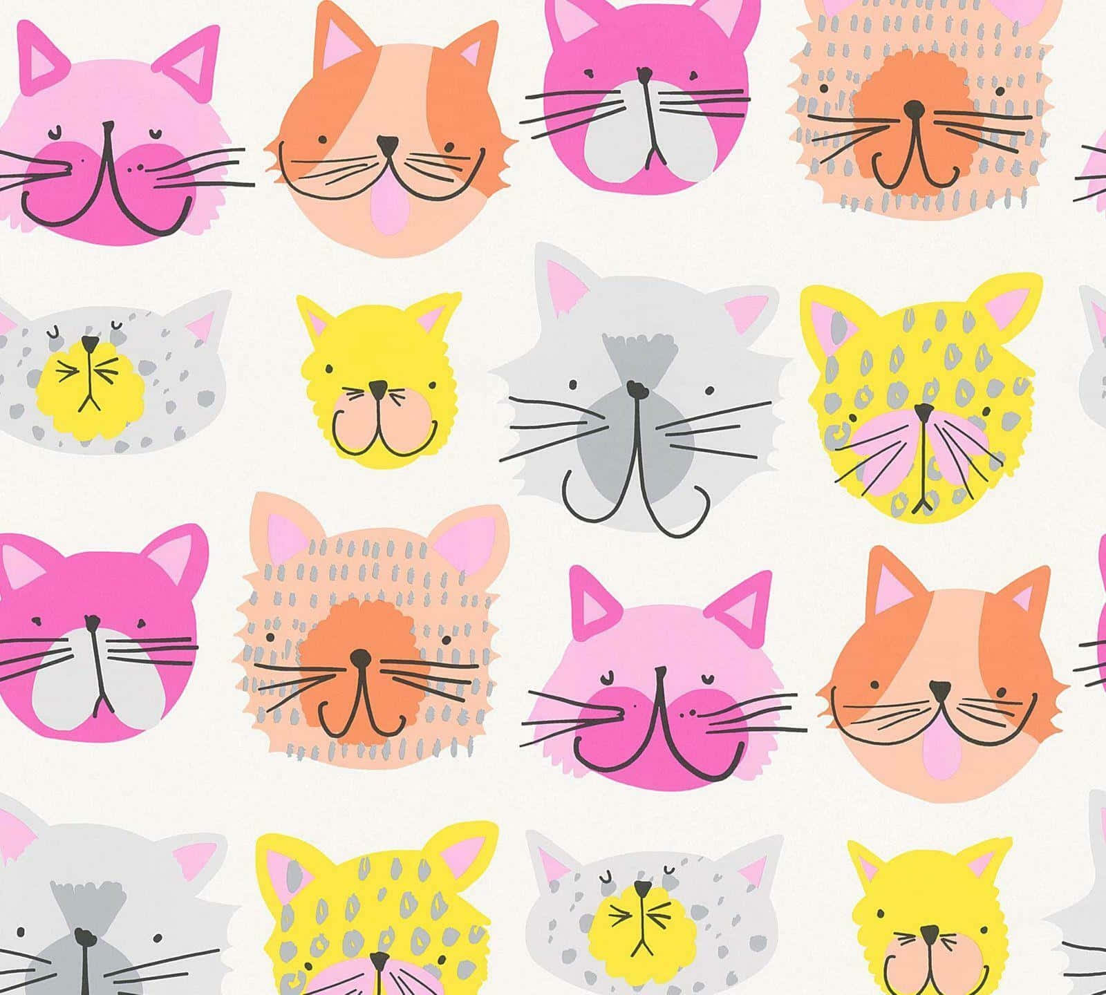 colorful cartoon cat faces, pink, orange, HD Desktop Wallpaper