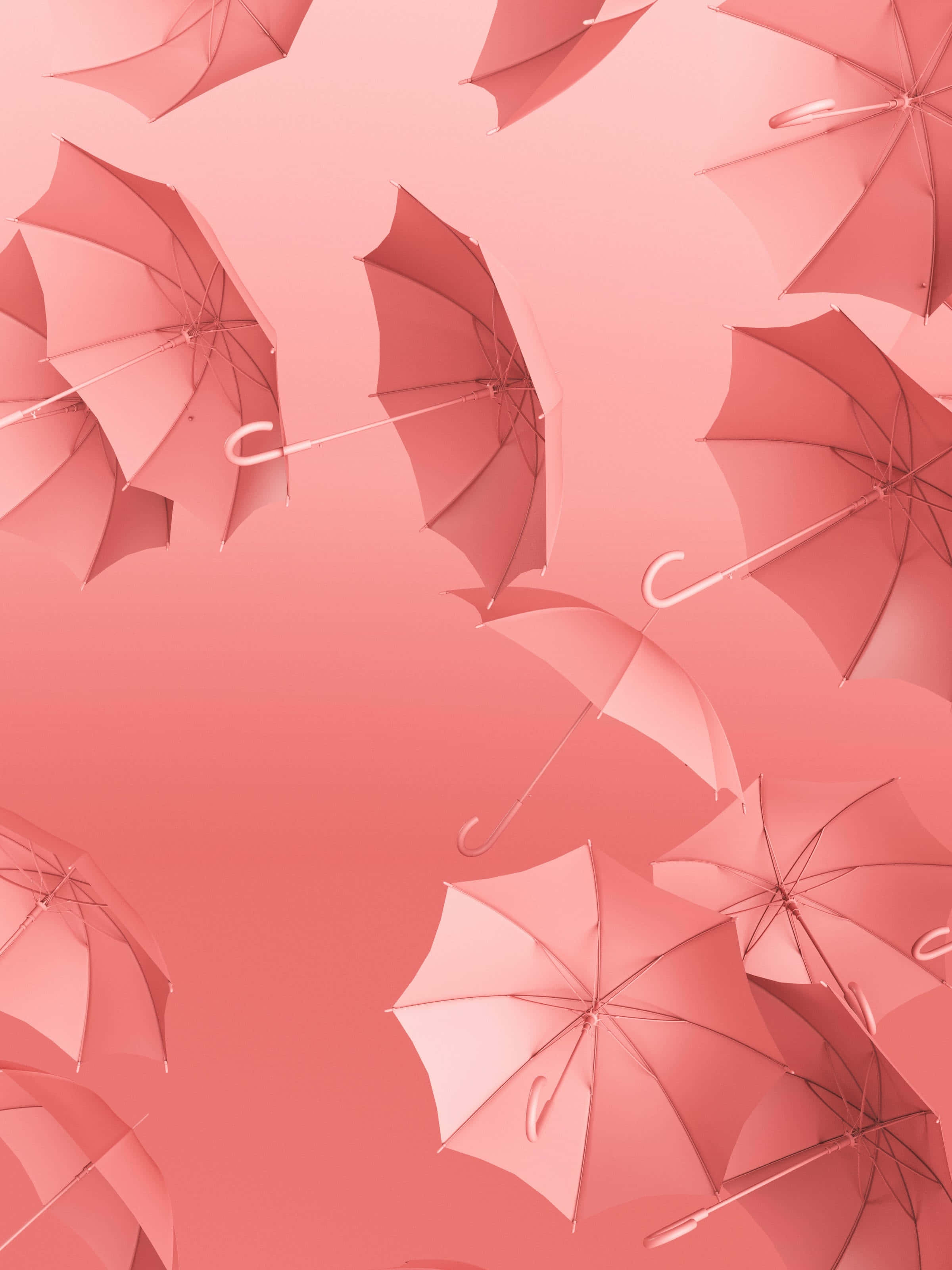 pink umbrella pattern, soft gradient pink background, floating open umbrellas, 2K Phone Wallpaper