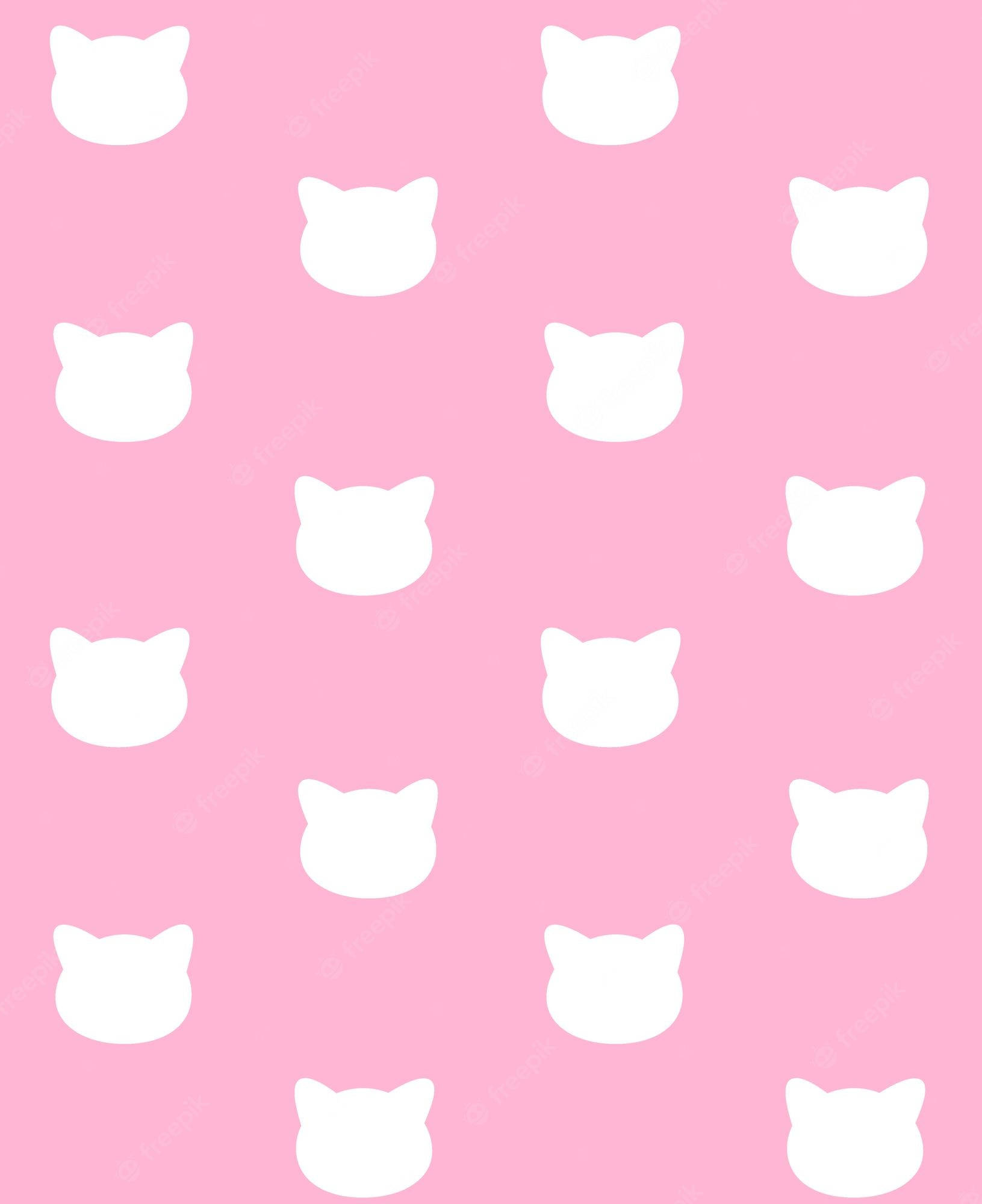 pink cat, white cat head silhouettes, soft pink background, Full HD Phone Wallpaper
