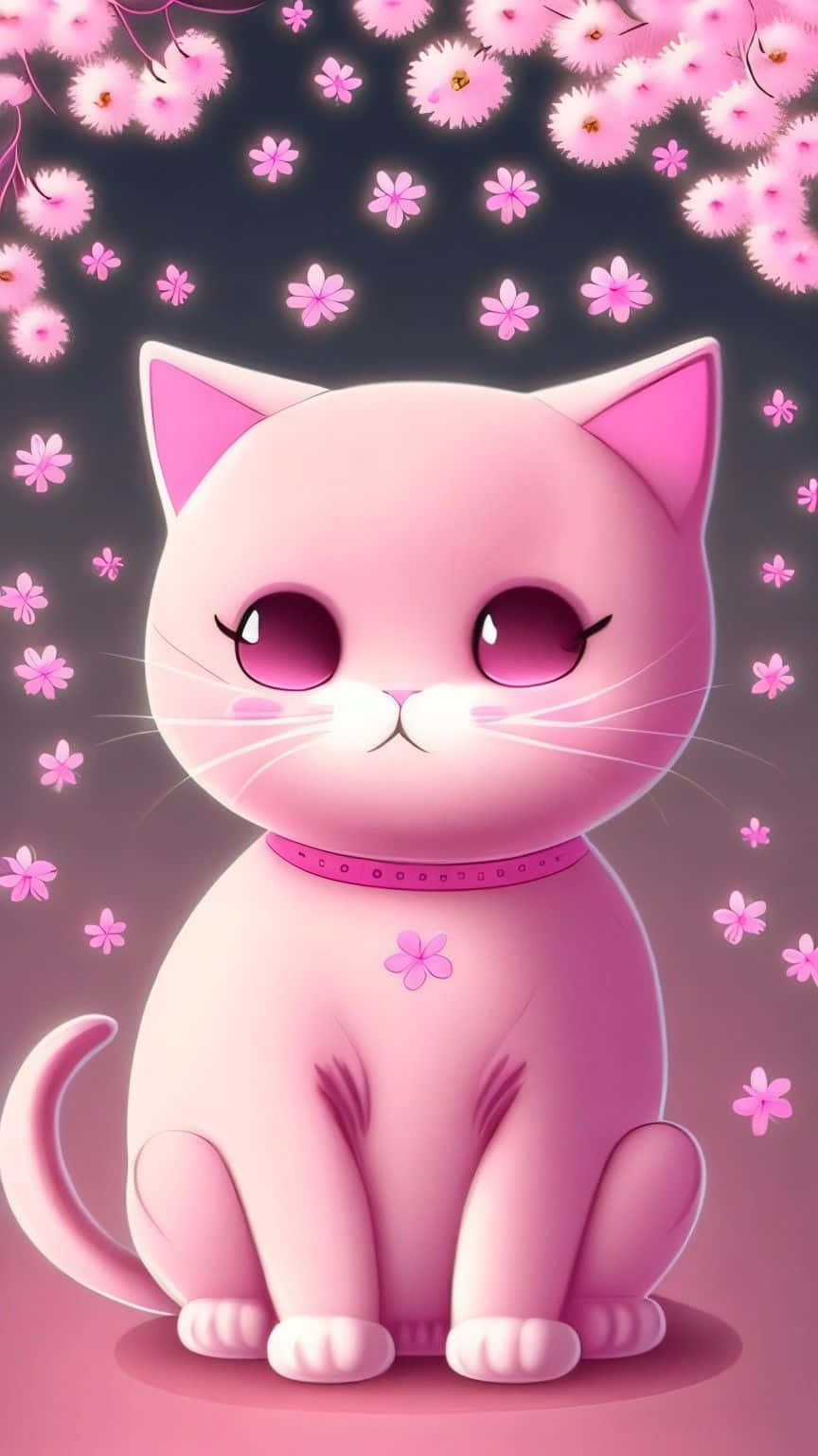 adorable pink cat animation, cute pink cartoon cat, big eyes, HD Phone Wallpaper