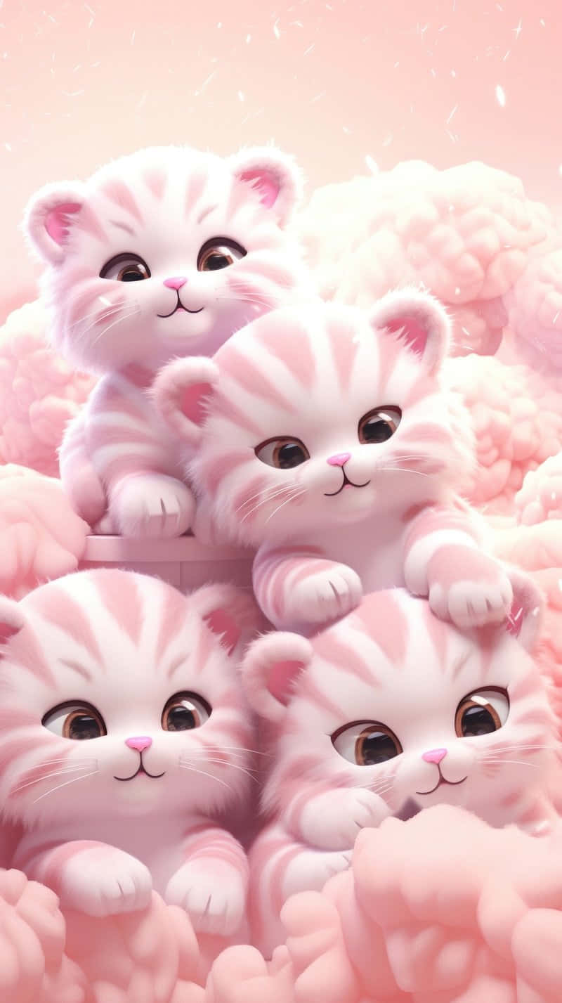 adorable pink kittens stack, fluffy pink striped kittens, big eyes, HD Phone Wallpaper