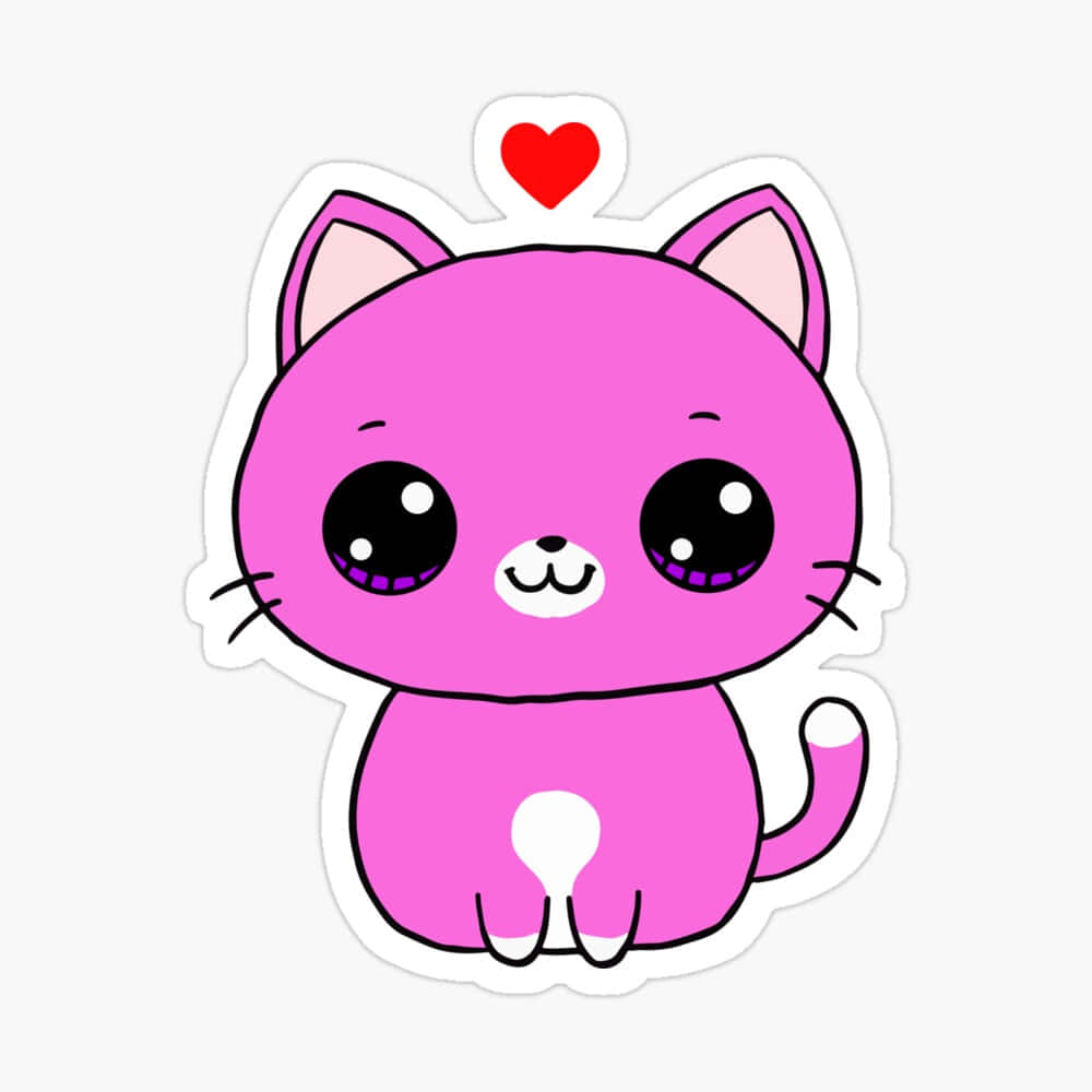Adorable Pink Cat Sticker, bright pink, cartoon cat, SD Desktop Wallpaper