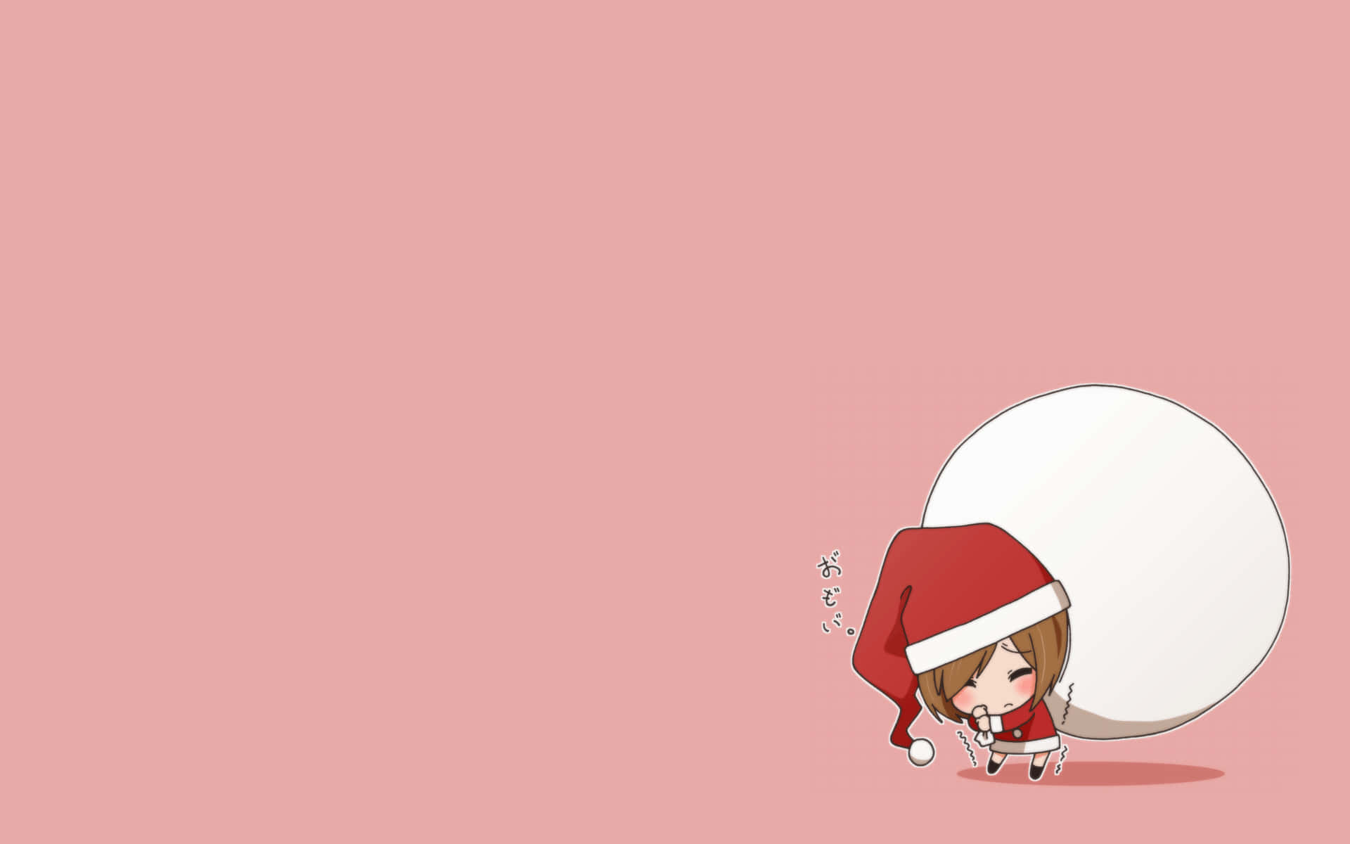 cute anime girl, red Santa hat, giant white present, Full HD Desktop Wallpaper