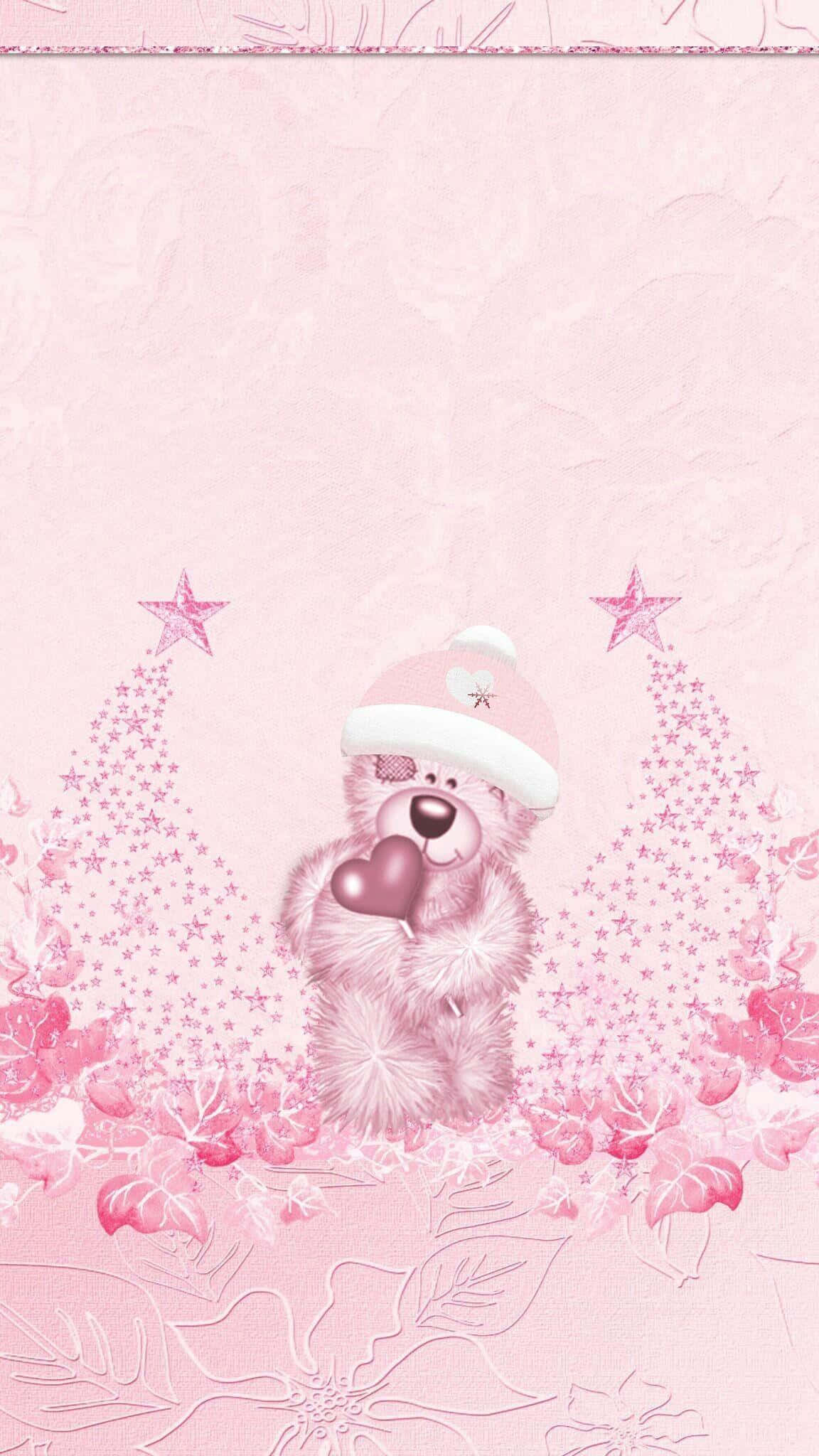 pink teddy bear, white hat, heart, Full HD Phone Wallpaper