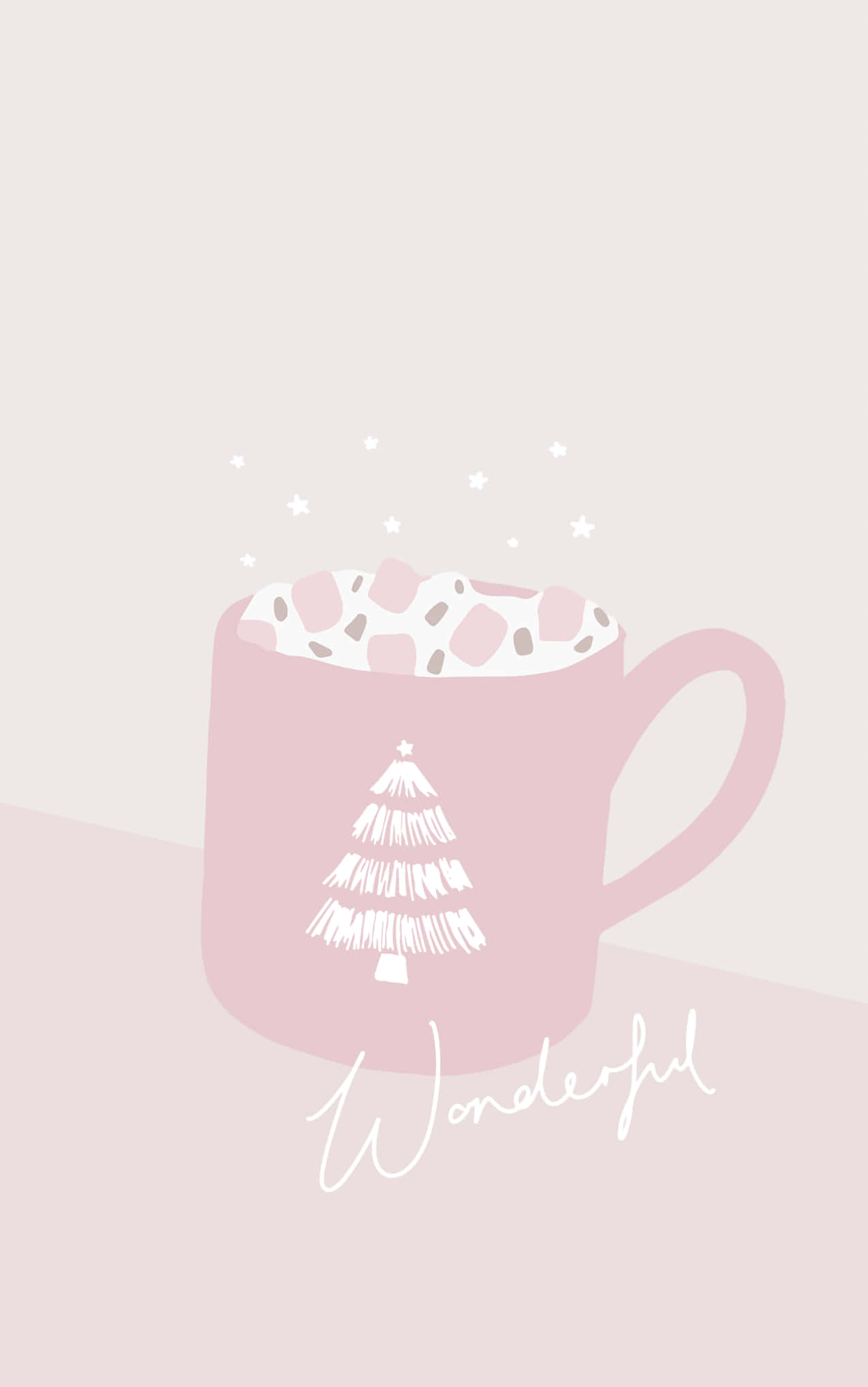 cute pink christmas, soft pink mug, white Christmas tree design, Full HD Phone Wallpaper