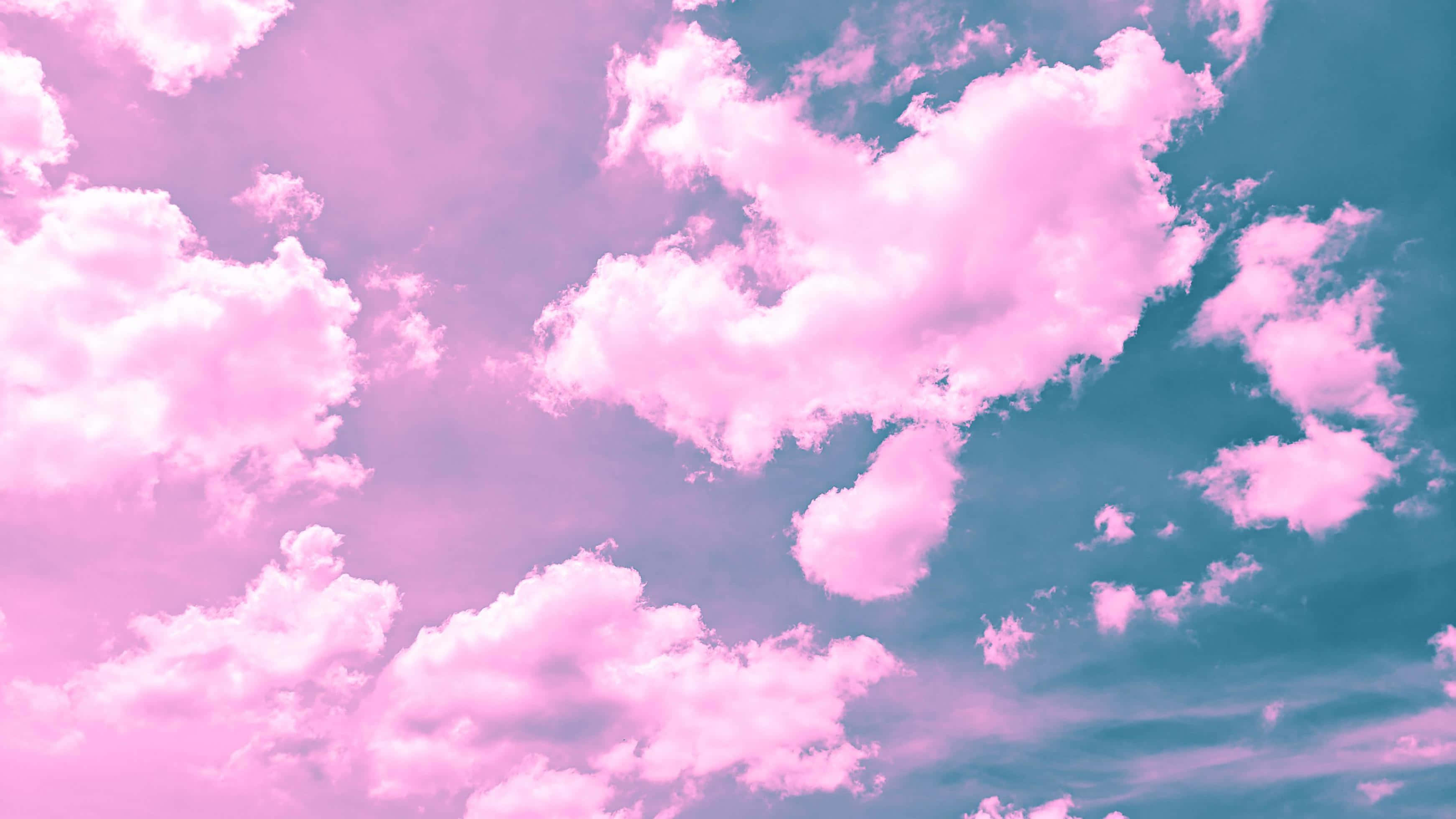 pink clouds, teal sky, pastel gradient, 2K Desktop Wallpaper