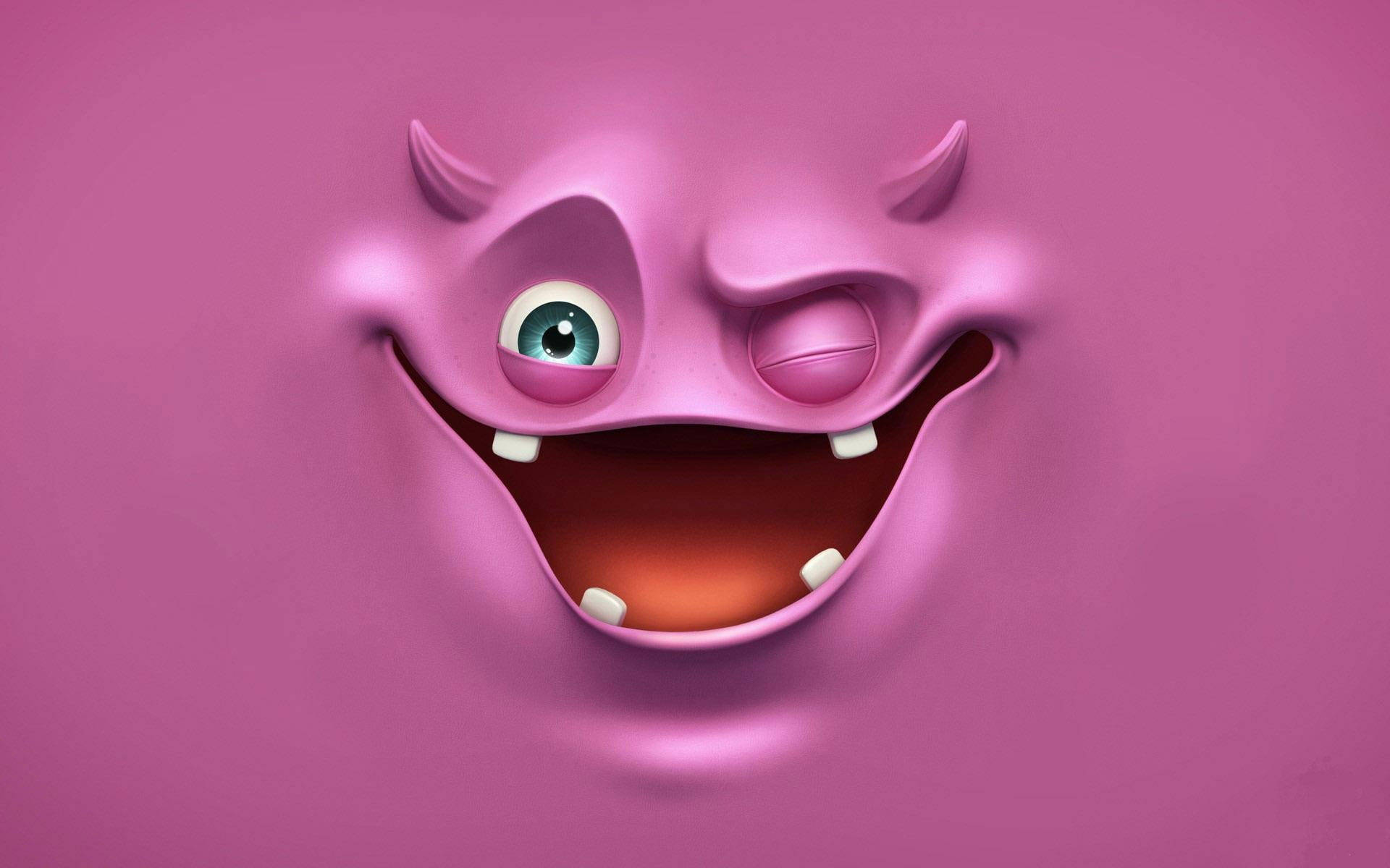 3D Ghost, pink slime, one eye winked, Full HD Desktop Wallpaper