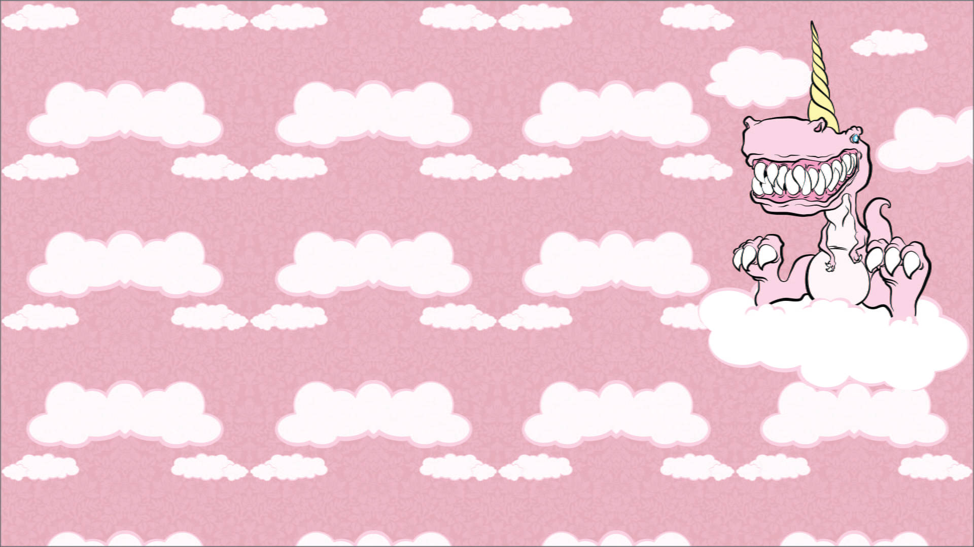 Cute Pink Dinosaur, pink cartoon dinosaur, unicorn horn, Full HD Desktop Wallpaper