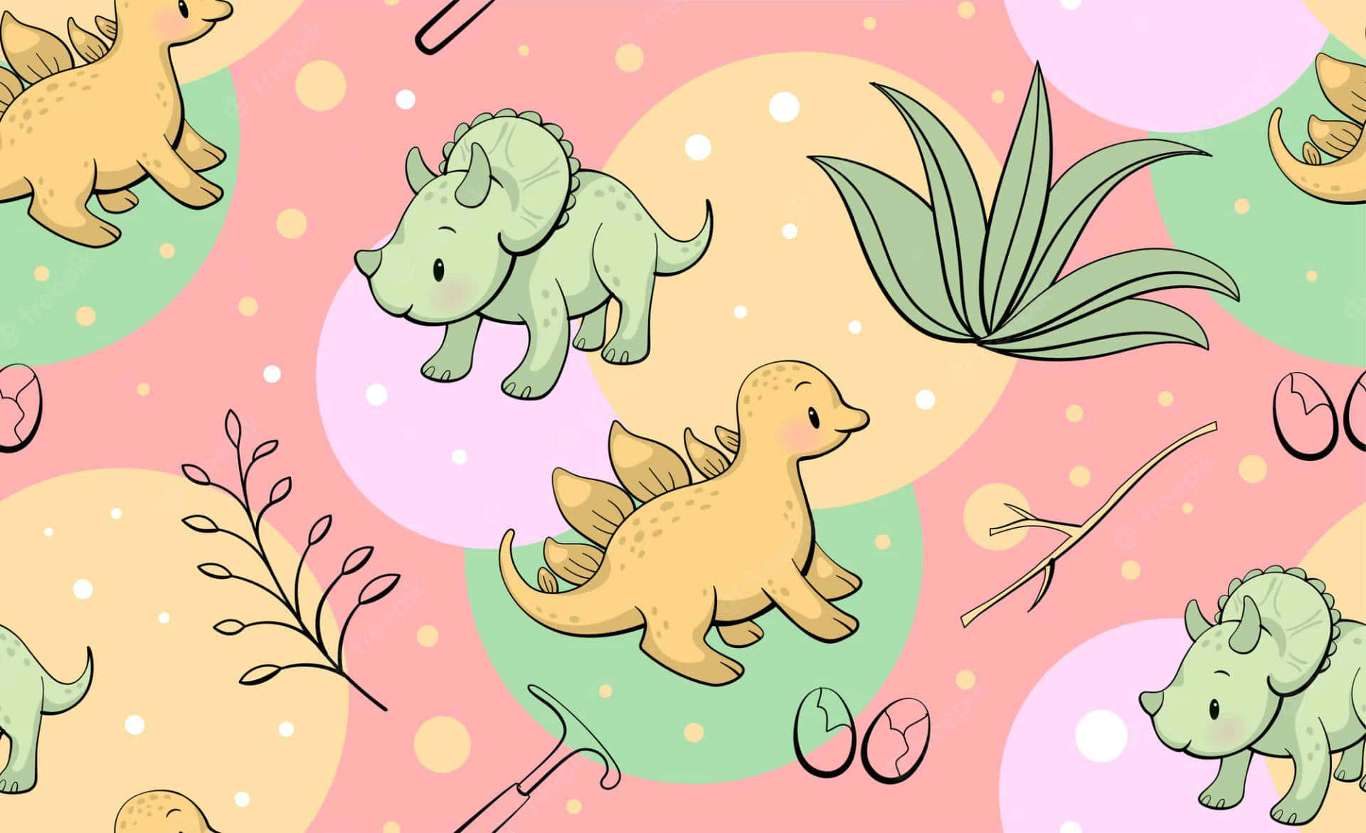 colorful dinosaur pattern, pastel circles, cracked eggs, Full HD Desktop Wallpaper