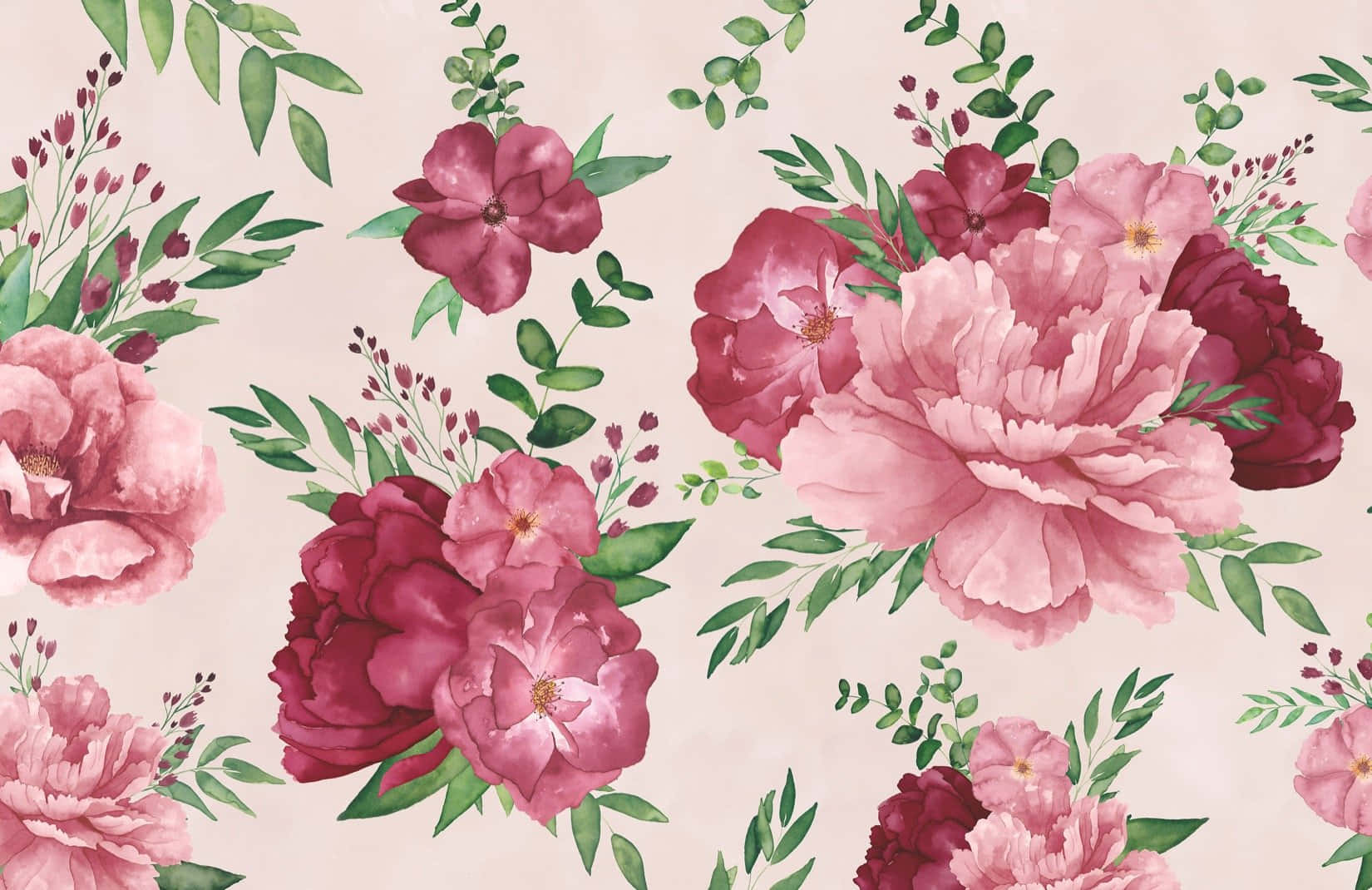 pink floral pattern, lush pink and magenta peonies, green foliage, HD Desktop Wallpaper