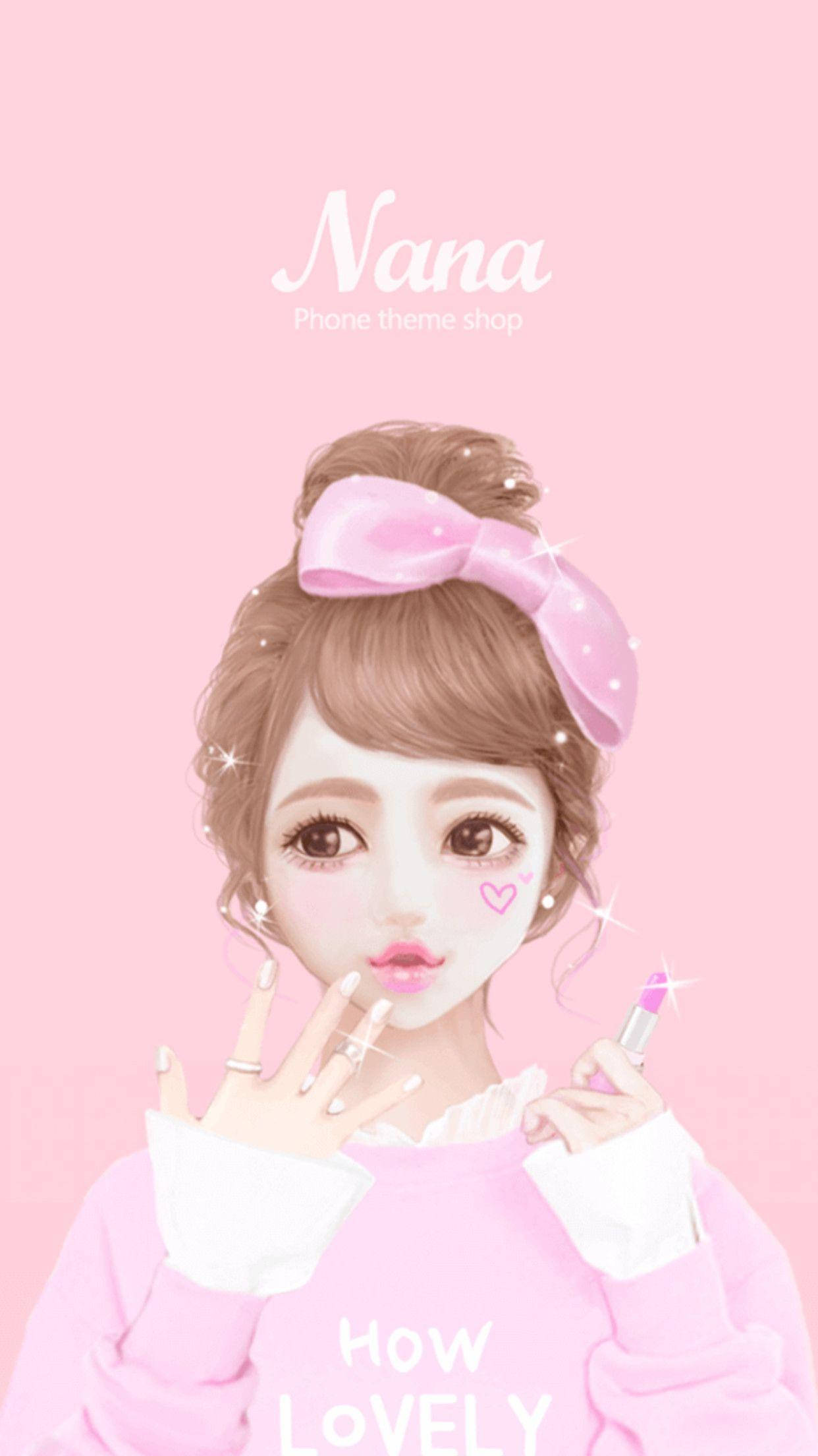 cute pink girl, pink bow, lipstick, Full HD Phone Wallpaper