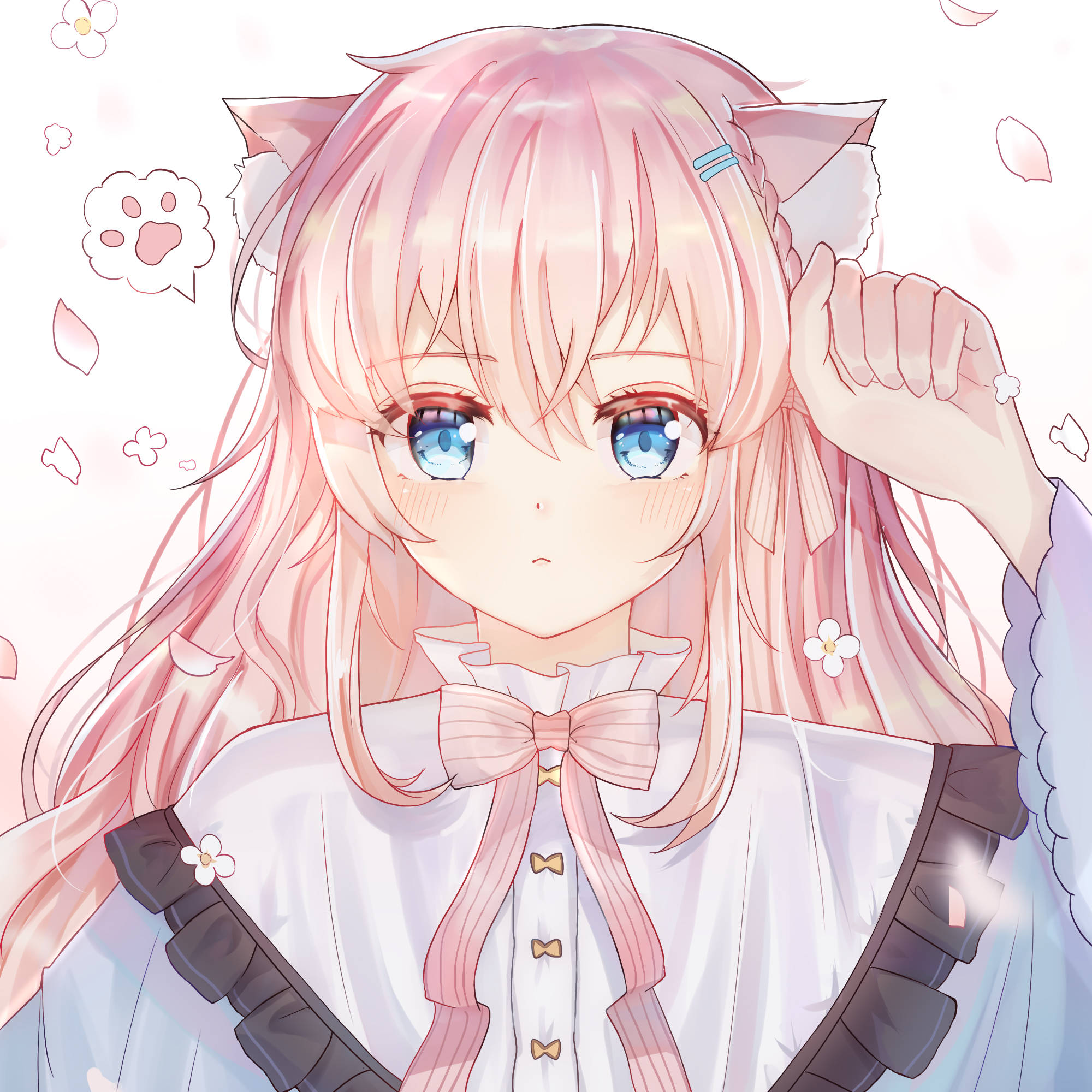 cute anime girl, pink hair, cat ears, Full HD Desktop Wallpaper