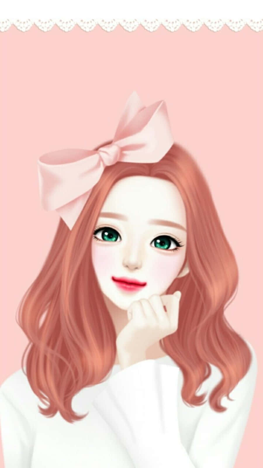 Korean anime girl, pink bow, coral hair, HD Phone Wallpaper
