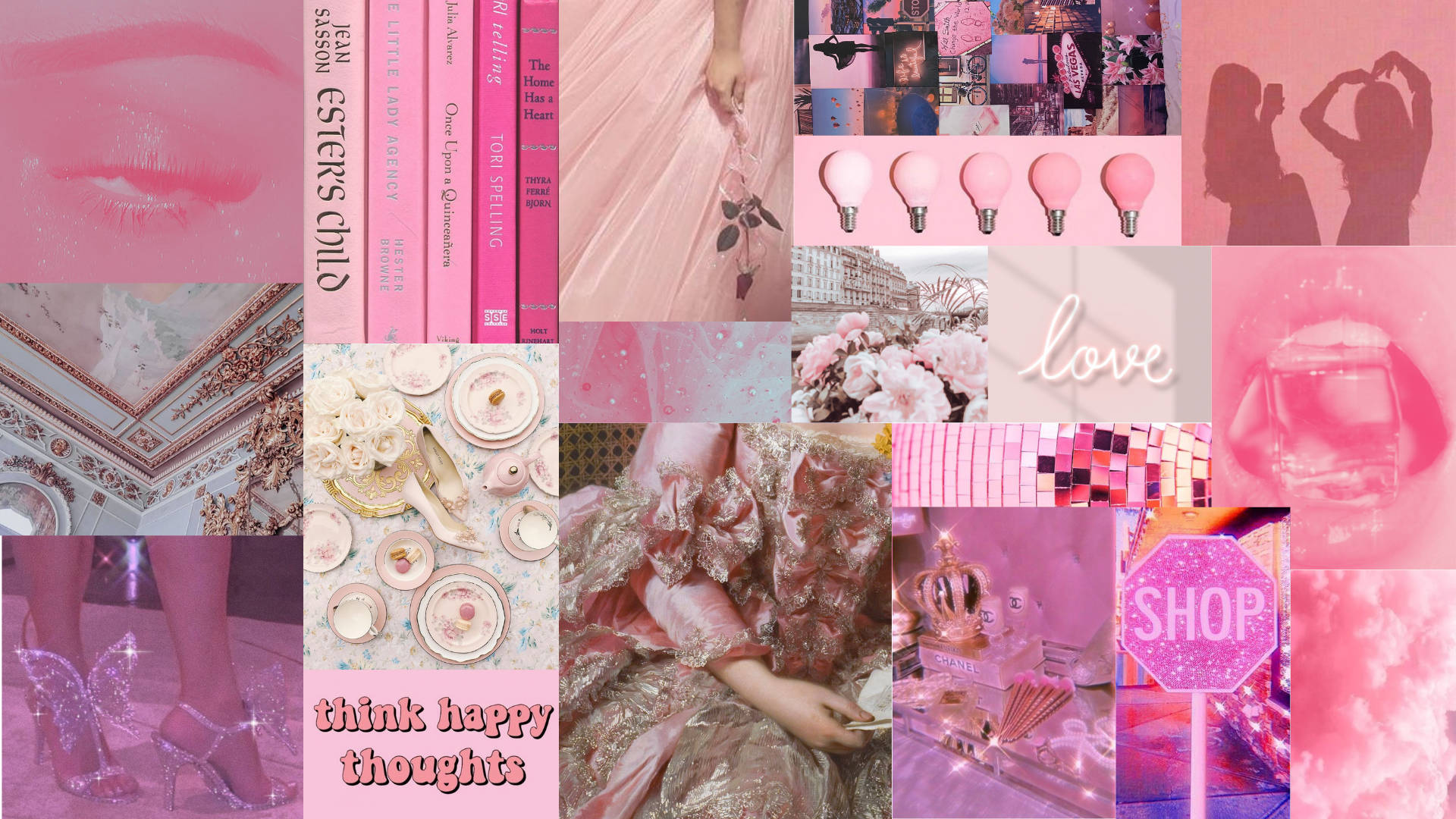 girly pink aesthetic, dreamy pink collage, lips, Full HD Desktop Wallpaper