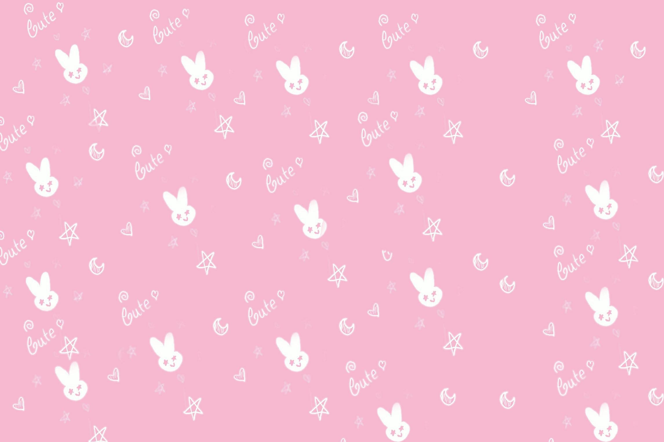 Cute Pink Doodle, soft pink, white cute bunnies, Full HD Desktop Wallpaper